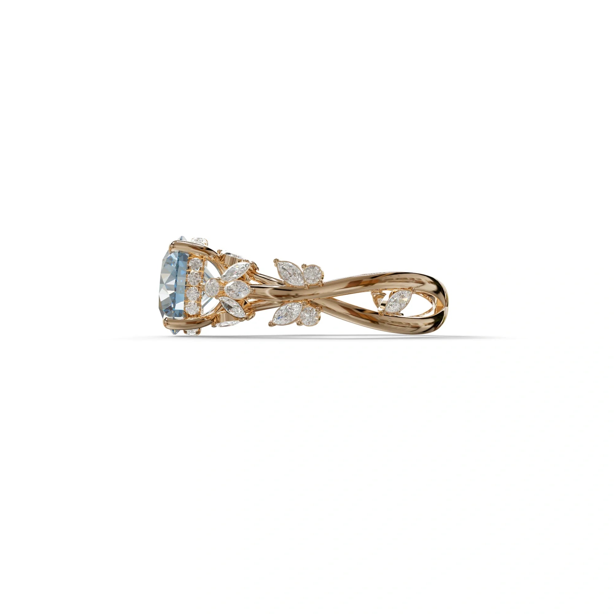 Natural Inspired 3 Carat Blue Round Cut Lab Diamond Engagement Ring - Catalina
