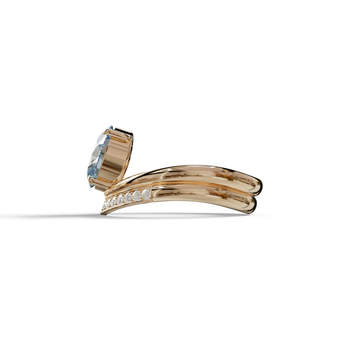 2 Carat Fancy Blue Oval Cut Lab Grown Diamond Ring | Curve Setting - Brilliance