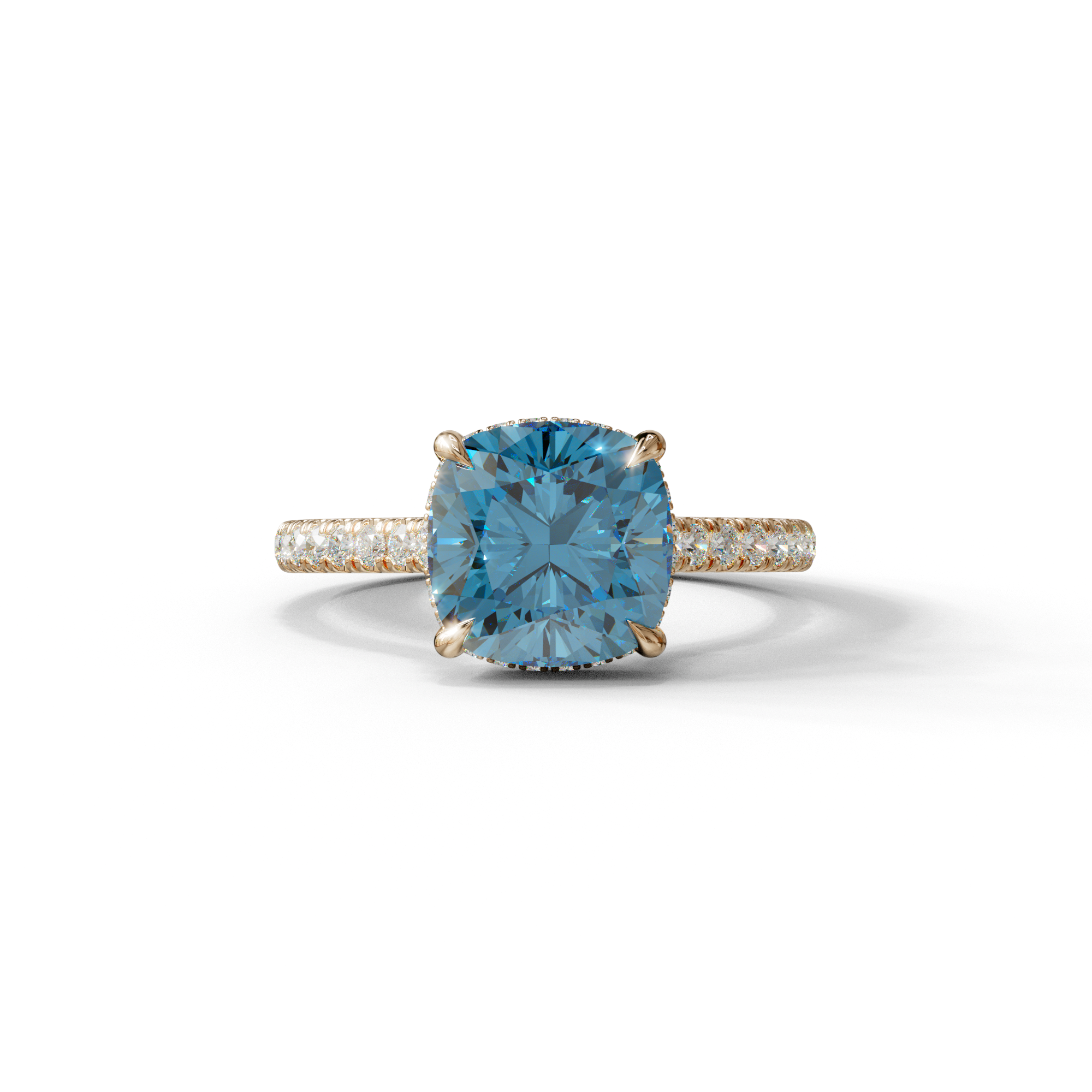 2.5 Carat Blue Cushion Cut Hidden Halo & Pave Lab Diamond Ring - Éblouissant - 10K Solid Gold / Rose Gold