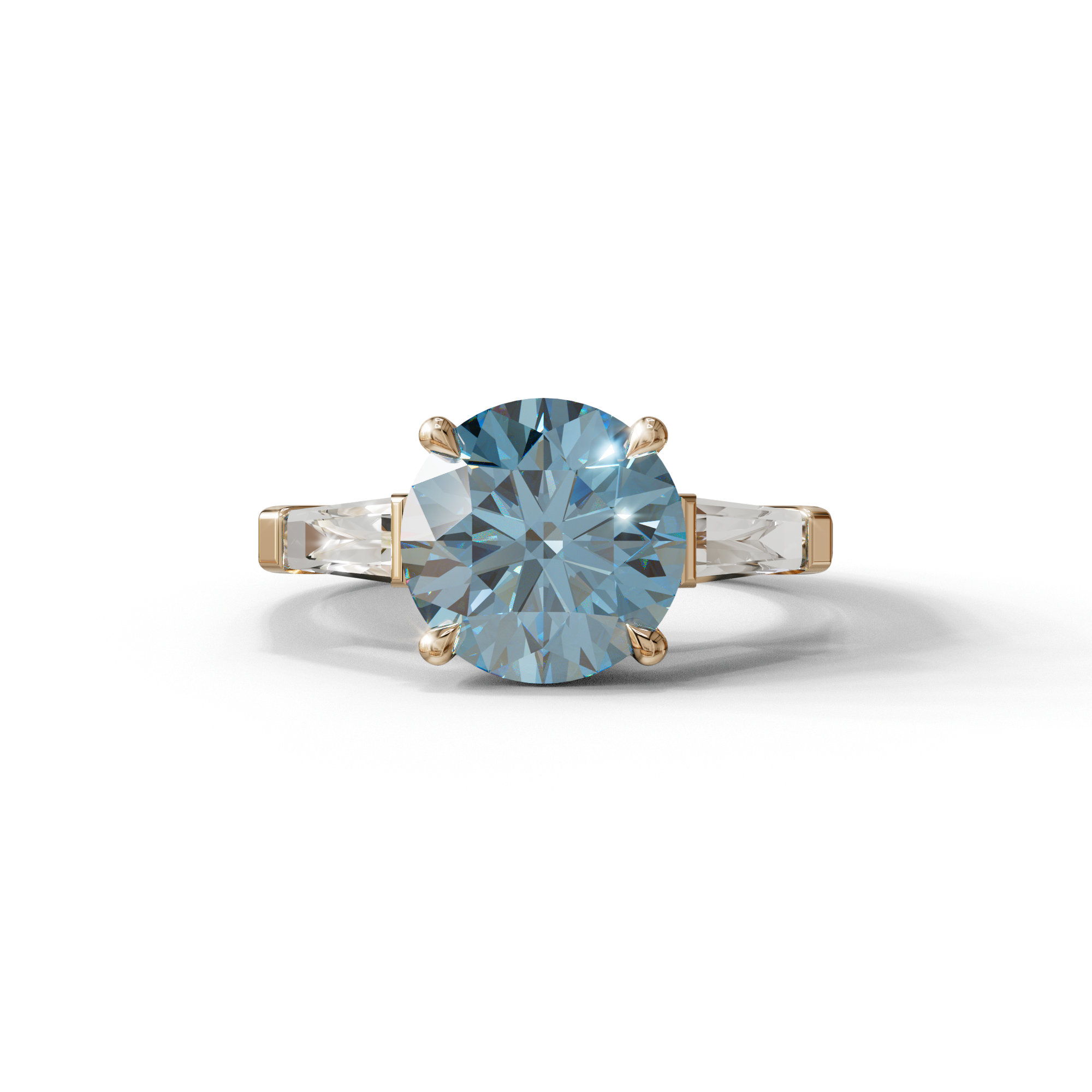 3 Carat Blue Round & Tapered Cut Multi Stone Lab Diamond Ring - Reflection - 10K Solid Gold / Rose Gold