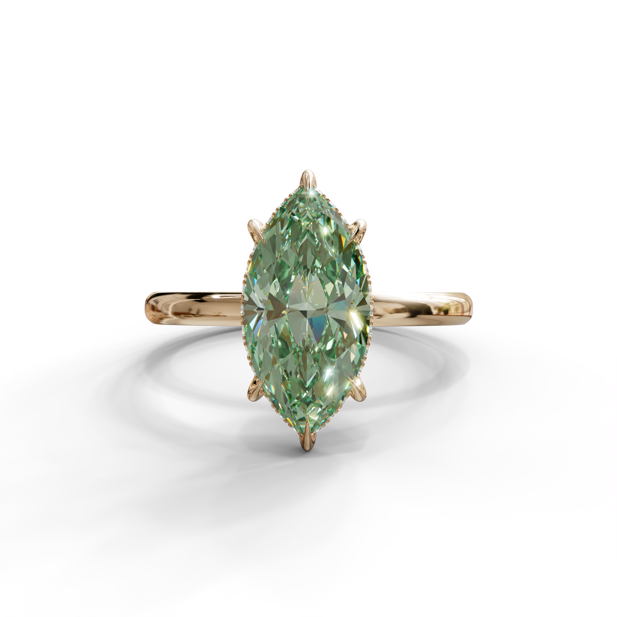 3 Carat Green Marquise Cut Hidden Halo & Claw Setting Lab Grown Diamond Ring -Meraviglioso - 10K Solid Gold / Rose Gold