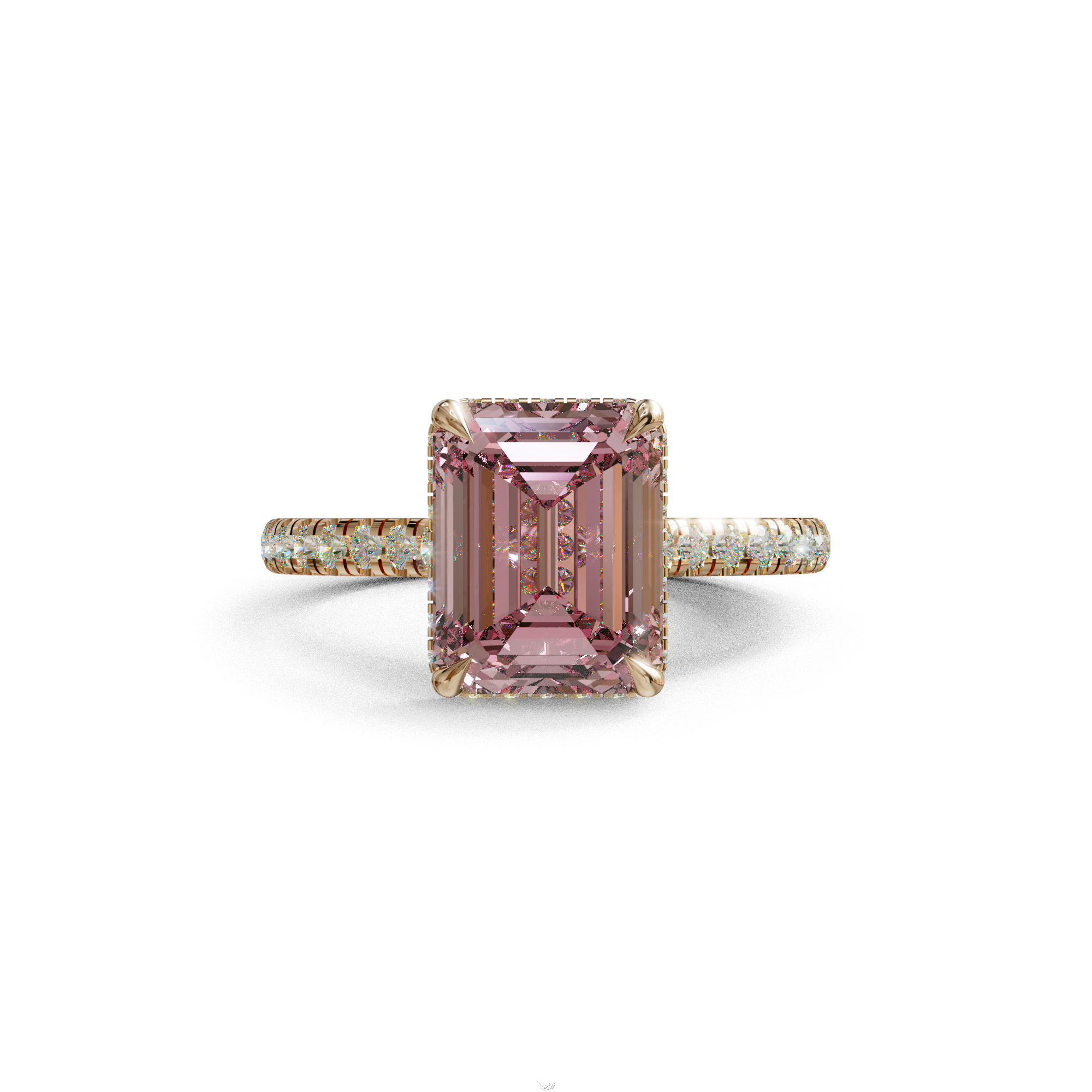 2.5 Ct Pink Emerald Cut Lab Diamond In Hidden Halo & Pave Setting Ring - Siena - 10K Solid Gold / Rose Gold