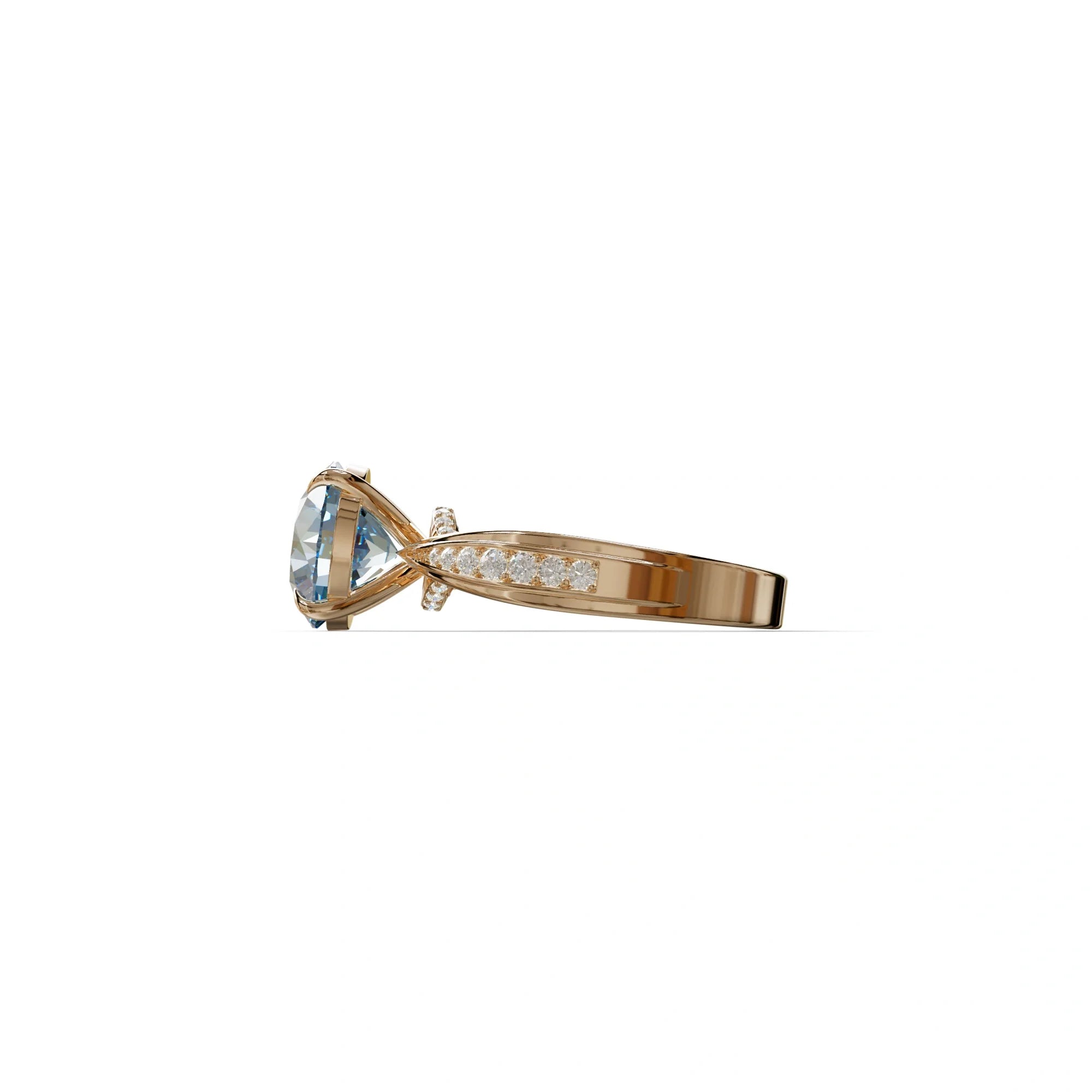2.5 Carat Blue Round Shaped Lab Diamond Ring V-Shank Pave Setting -Je t’adore