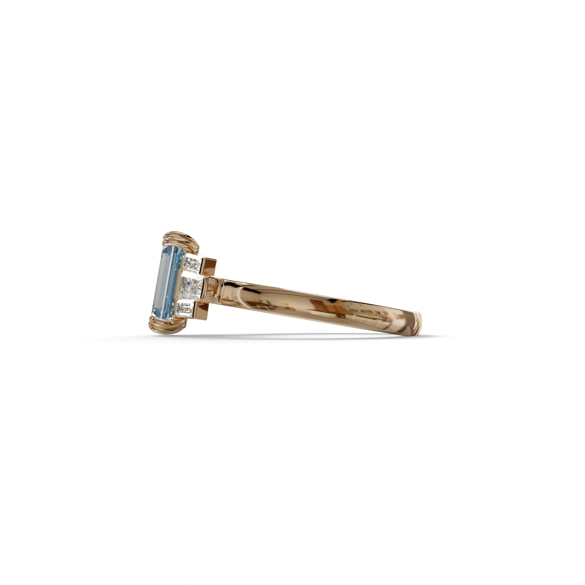 3 Carat Emerald Cut Blue Lab Diamond Engagement Ring - Leela