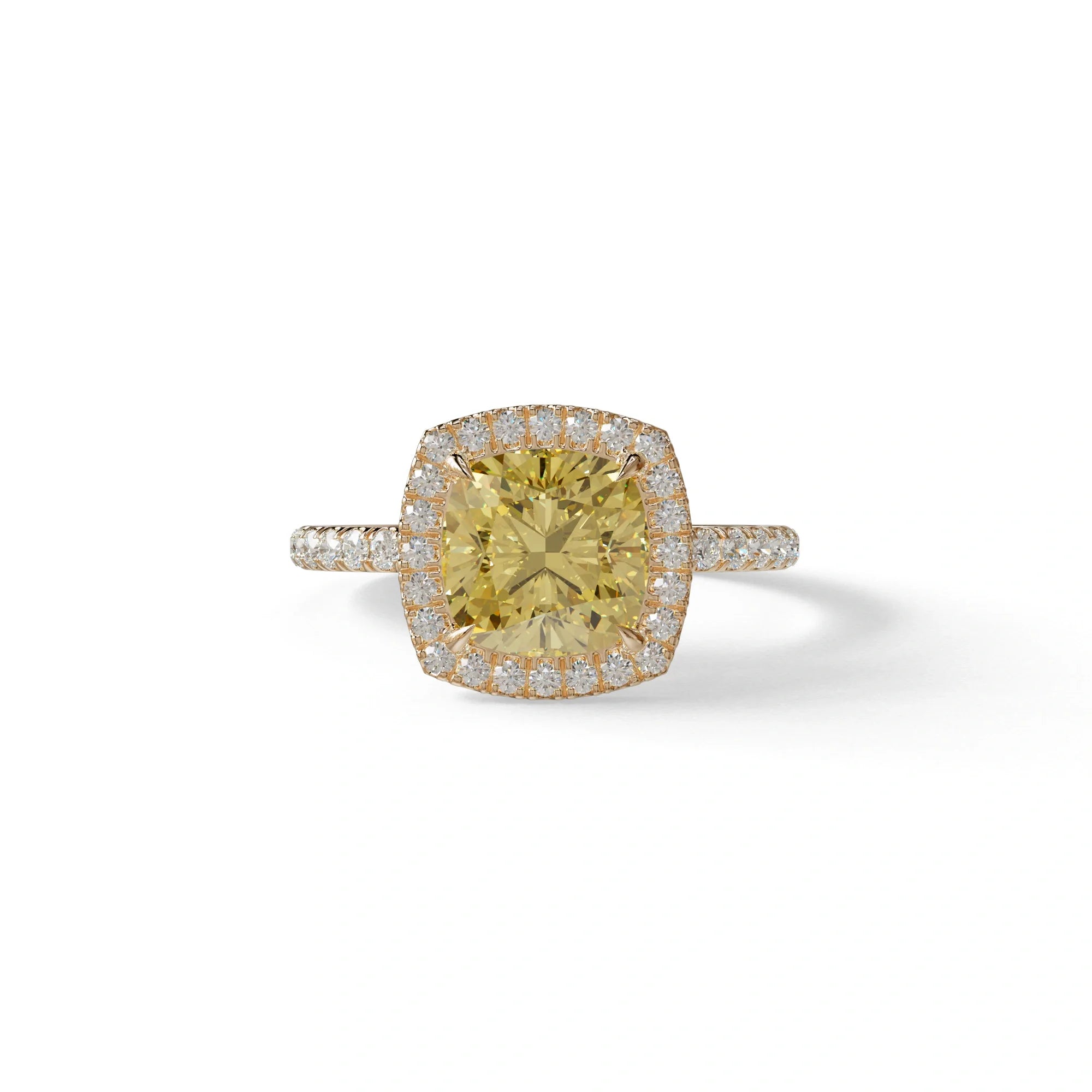 Yellow Cushion Cut Halo & Pave Lab Grown Diamond Engagement Ring - Rosa - 2 Carat / 10K Solid Gold / Rose Gold