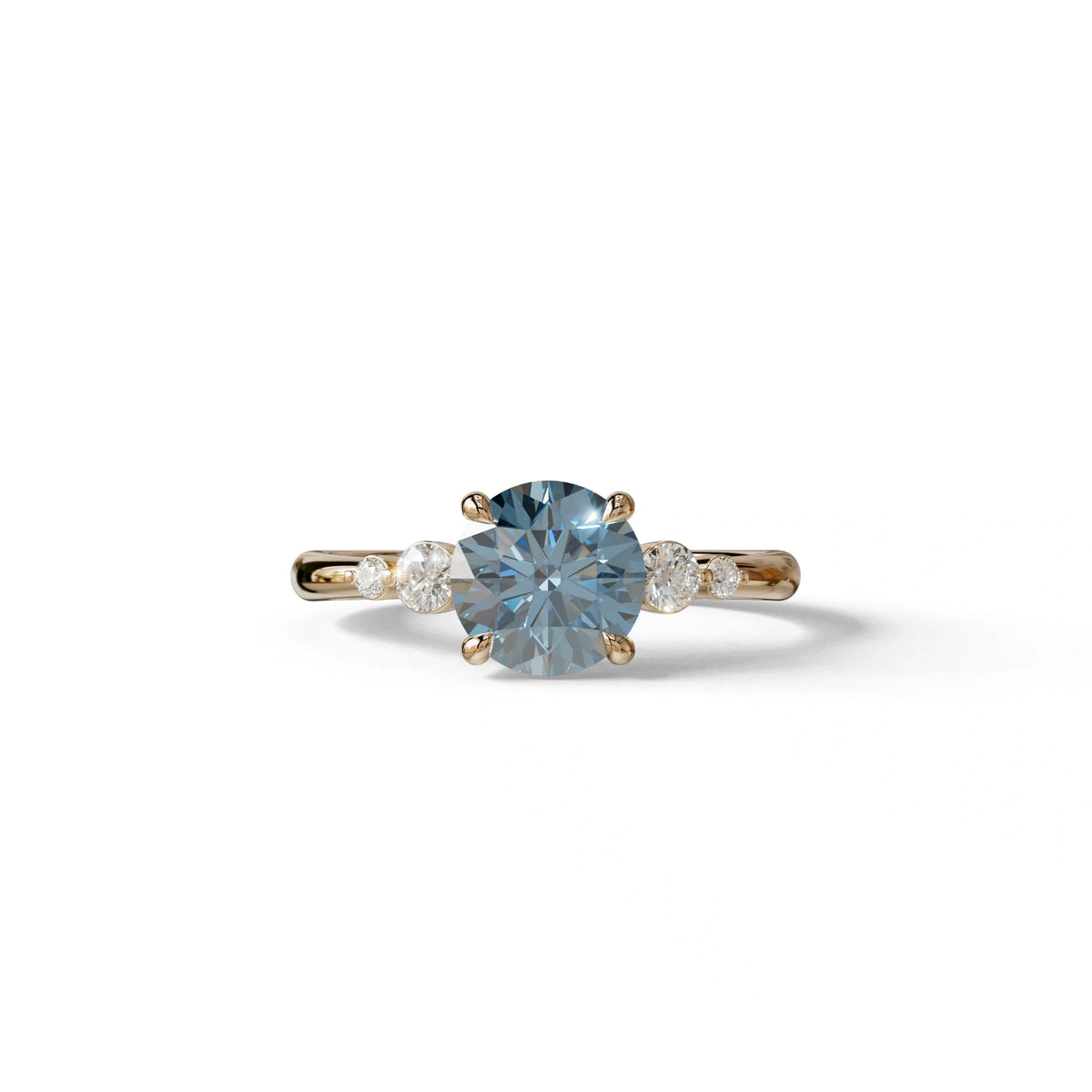 Blue Round Three Stone Lab Grown Diamond Engagement Ring - Romance - 2 Carat / 10K Solid Gold / Rose Gold