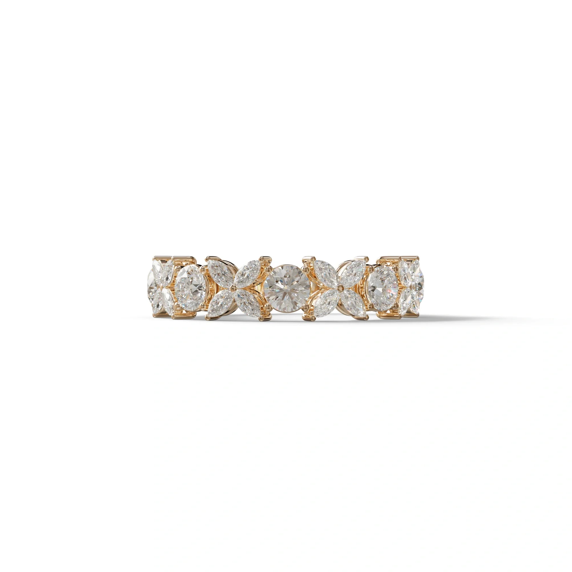 Yellow Gold Marquise & Round Brilliant Diamond Flower Cluster Ring - 18k Gold - 10K Solid Gold / Rose Gold