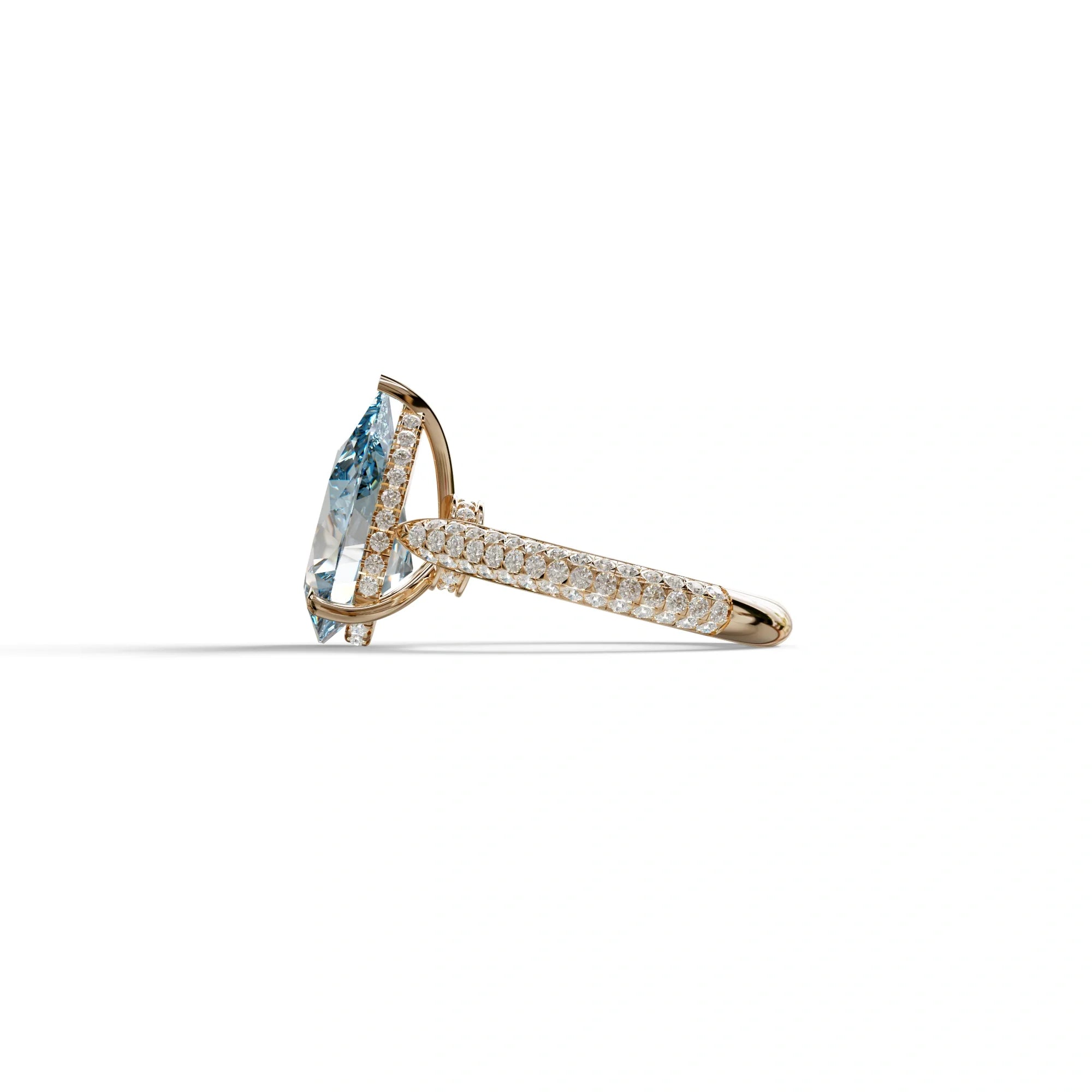 3 Carat Blue Pear Shaped Hidden Halo Lab Diamond Engagement Ring - Alina