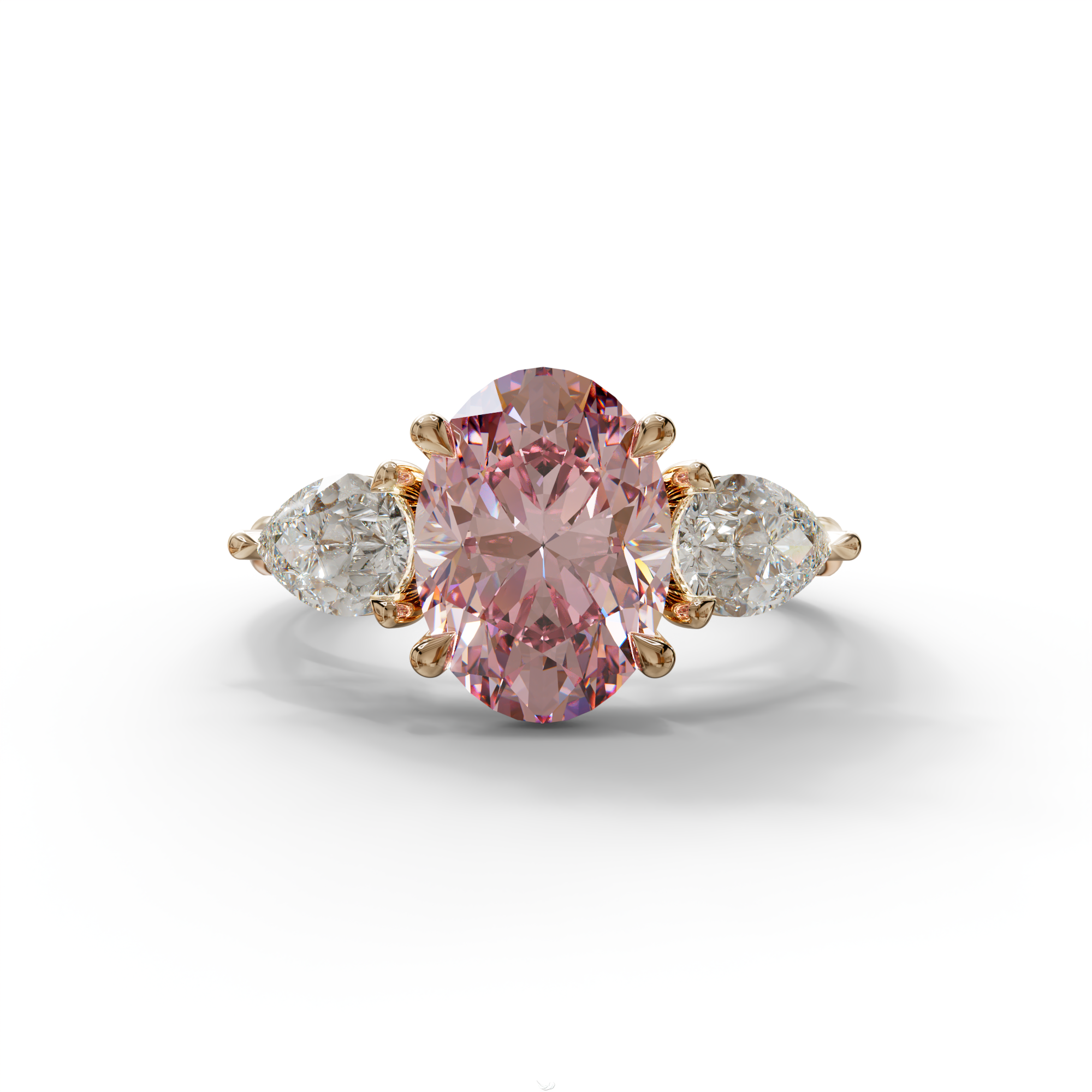 3 Carat Fancy Pink Oval & Pear Cut Three Stone Lab Diamond Ring – 10K 14K 18K Gold - 10K Solid Gold / Rose Gold