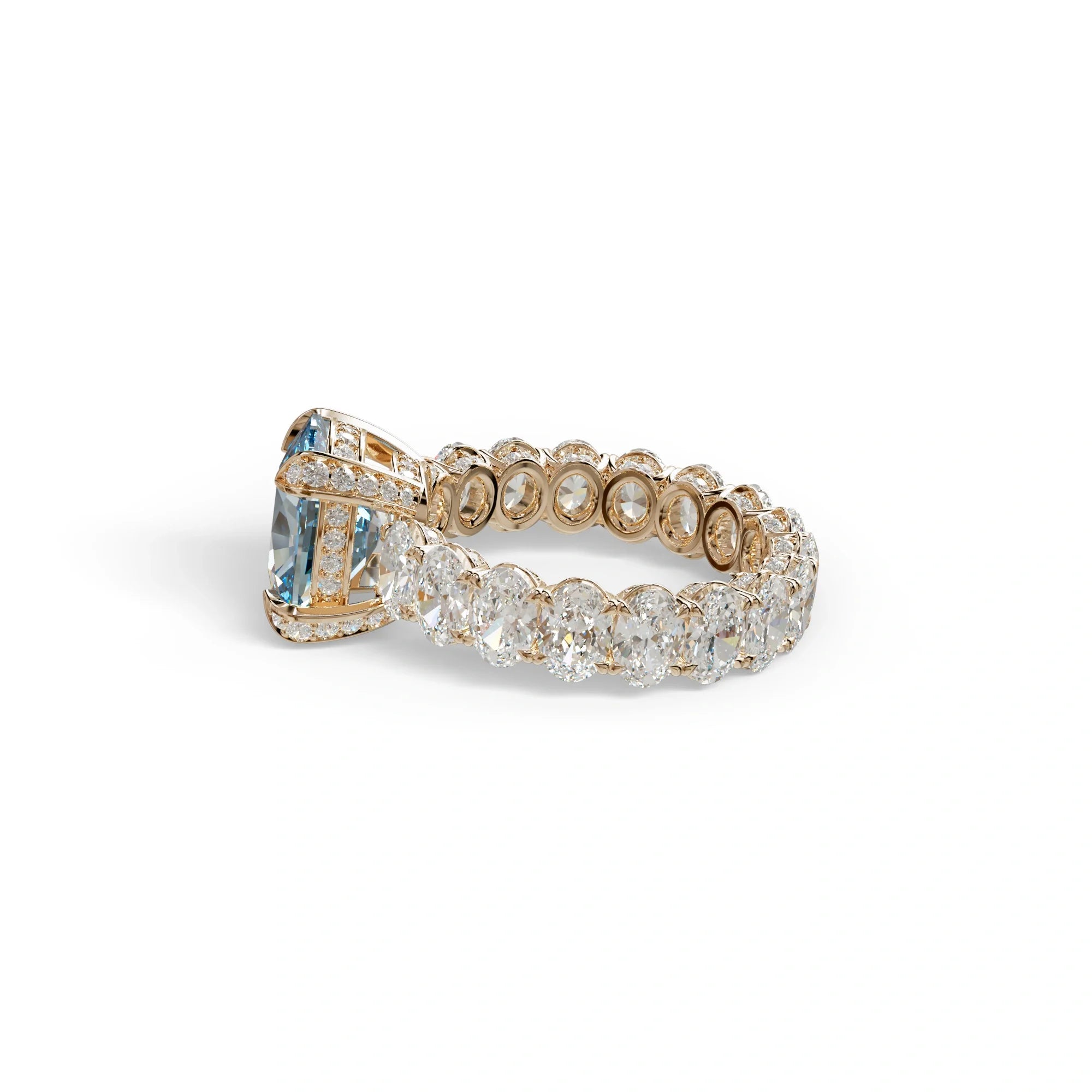4 Carat Blue Cushion Cut Full Eternity Lab Grown Diamond Ring - Enigma