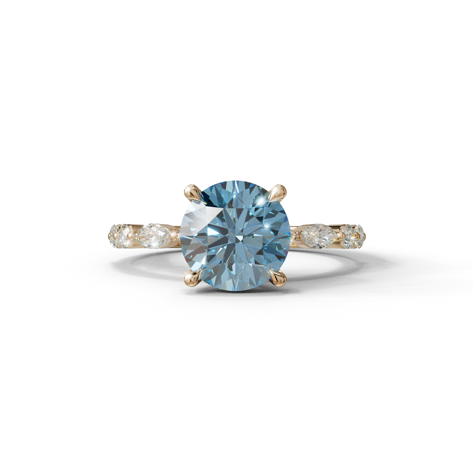 2 Carat Blue Round Cut Hidden Halo & Pave Set Lab Diamond Ring - Pure Origin - 10K Solid Gold / Rose Gold