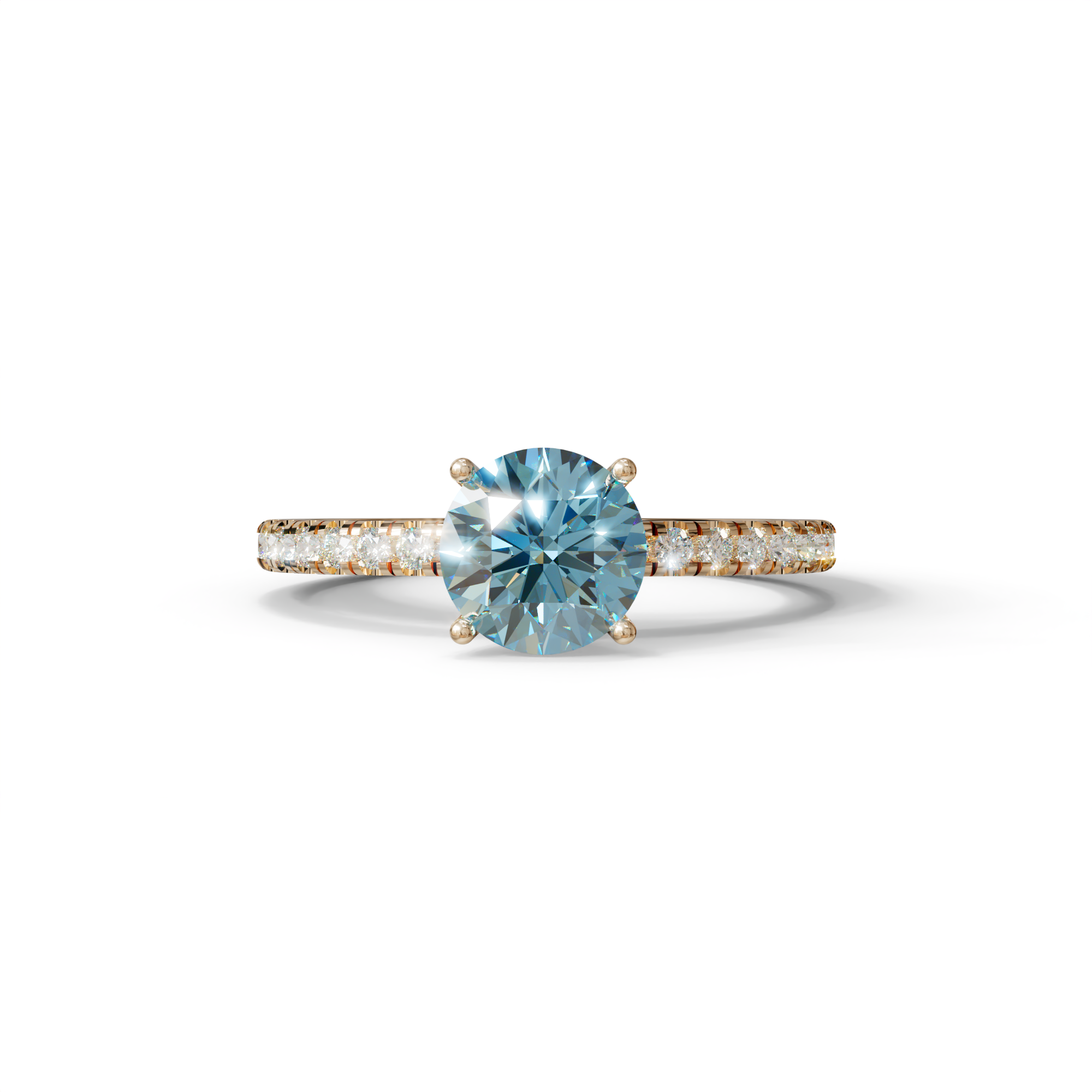 1.5 Carat Blue Round Lab Diamond Ring - Classic Pave Set Ring - 10K Solid Gold / Rose Gold