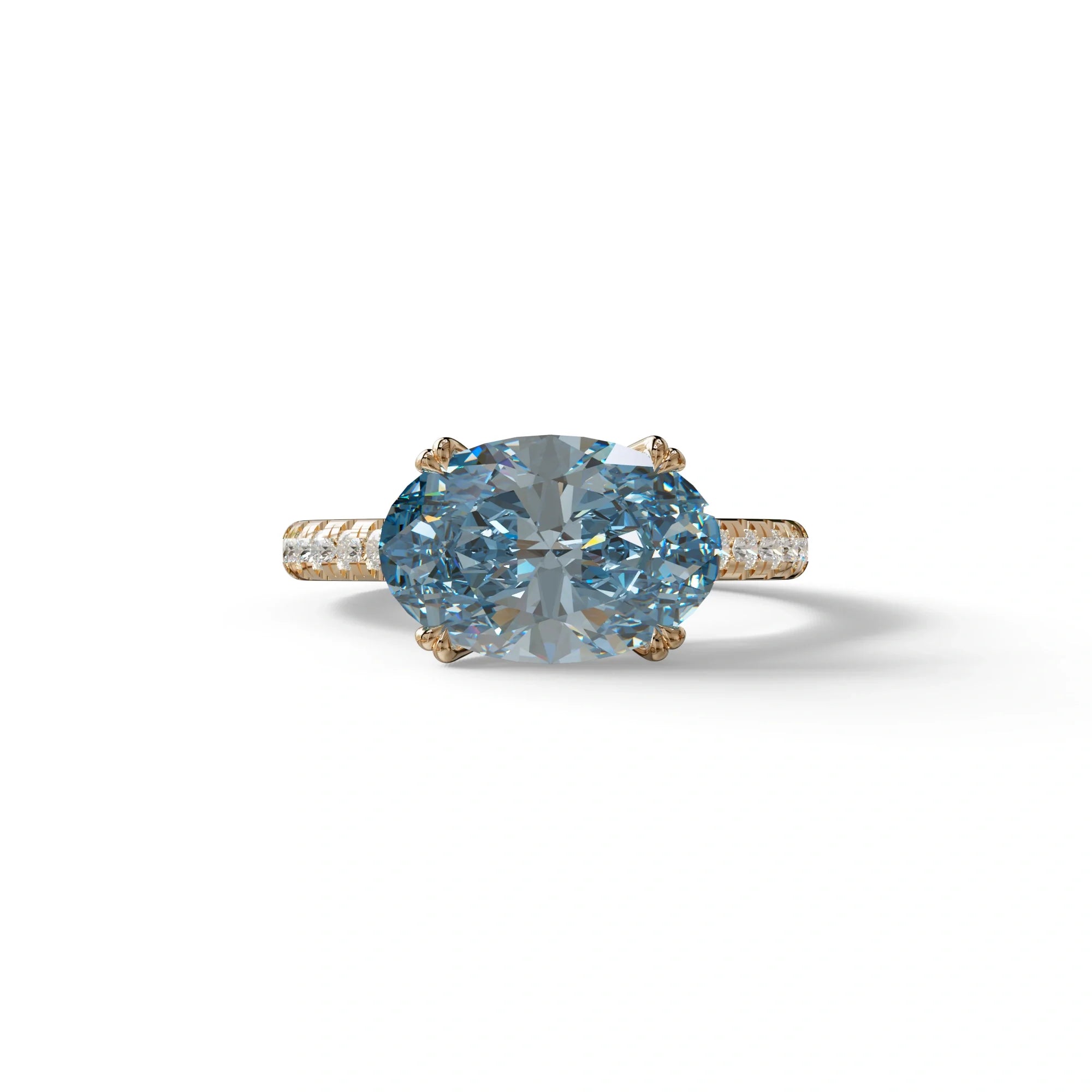 3 Carat Blue Color Oval Cut lab Grown Diamond Engagement Ring- Ellipse - 10K Solid Gold / Rose Gold