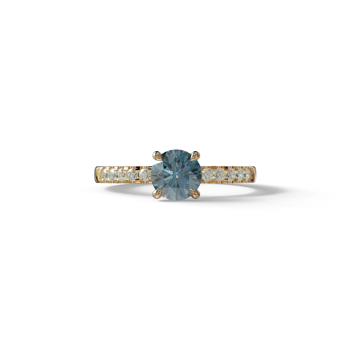 Blue Round Pave Set Minimalist Engagement Ring - Nova Signature - 1.5 Carat / 10K Solid Gold / Yellow Gold