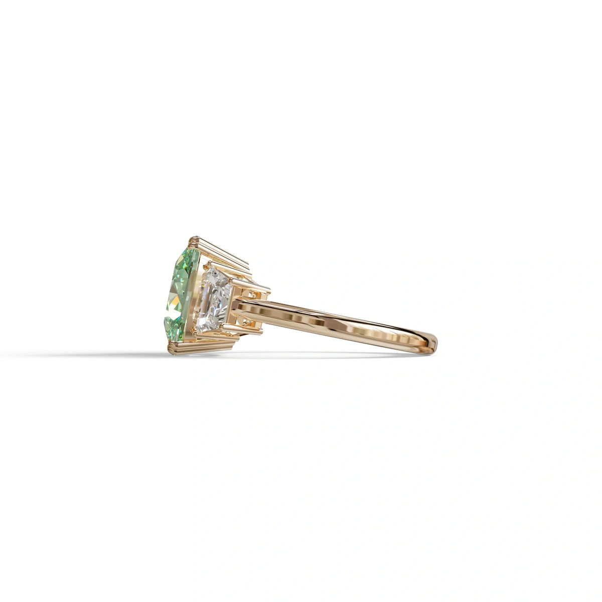 3.5 Carat Green Lab Grown Diamond Engagement Ring · Cushion Cut Three Stone | Trilogy - view 5