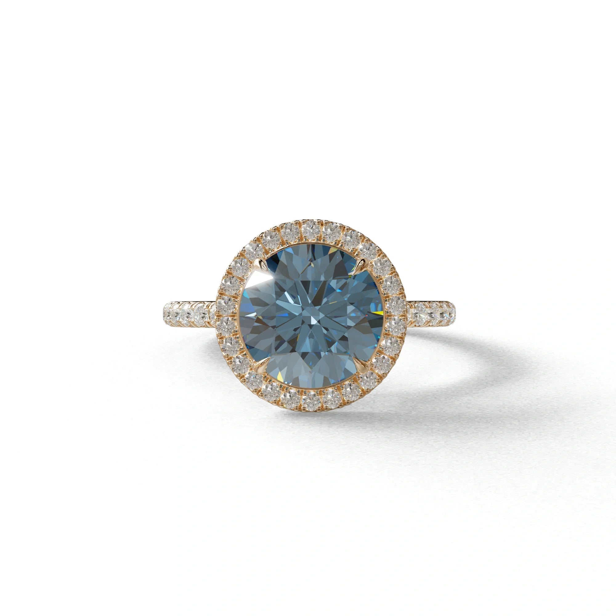 Fancy Blue Round Cut Halo & Pave Lab Grown Diamond Engagement Ring - Flutura - 2 Carat / 10K Solid Gold / Rose Gold