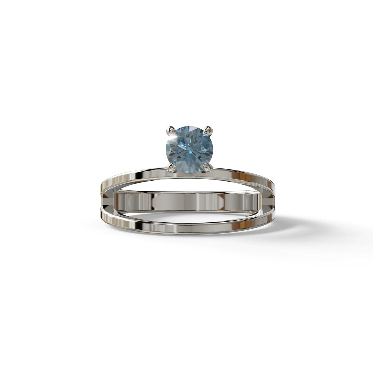 Blue Round Brilliant Solitaire Engagement Ring with a split‑shank Band - Auric Grace - 1.5 Carat / 10K Solid Gold