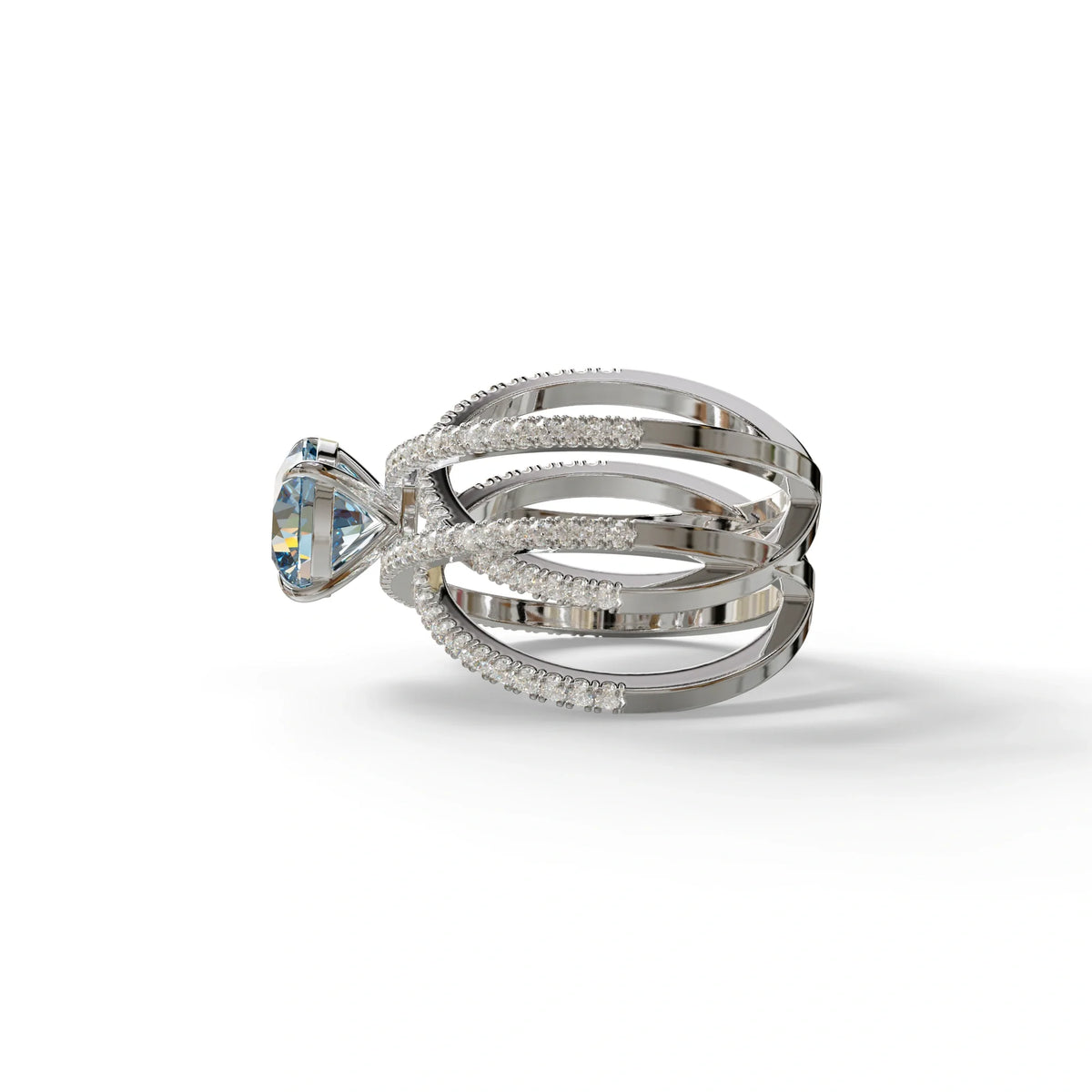 1.5 Carat Blue Round Cut Criss Cross Lab Diamond Ring - Elegant