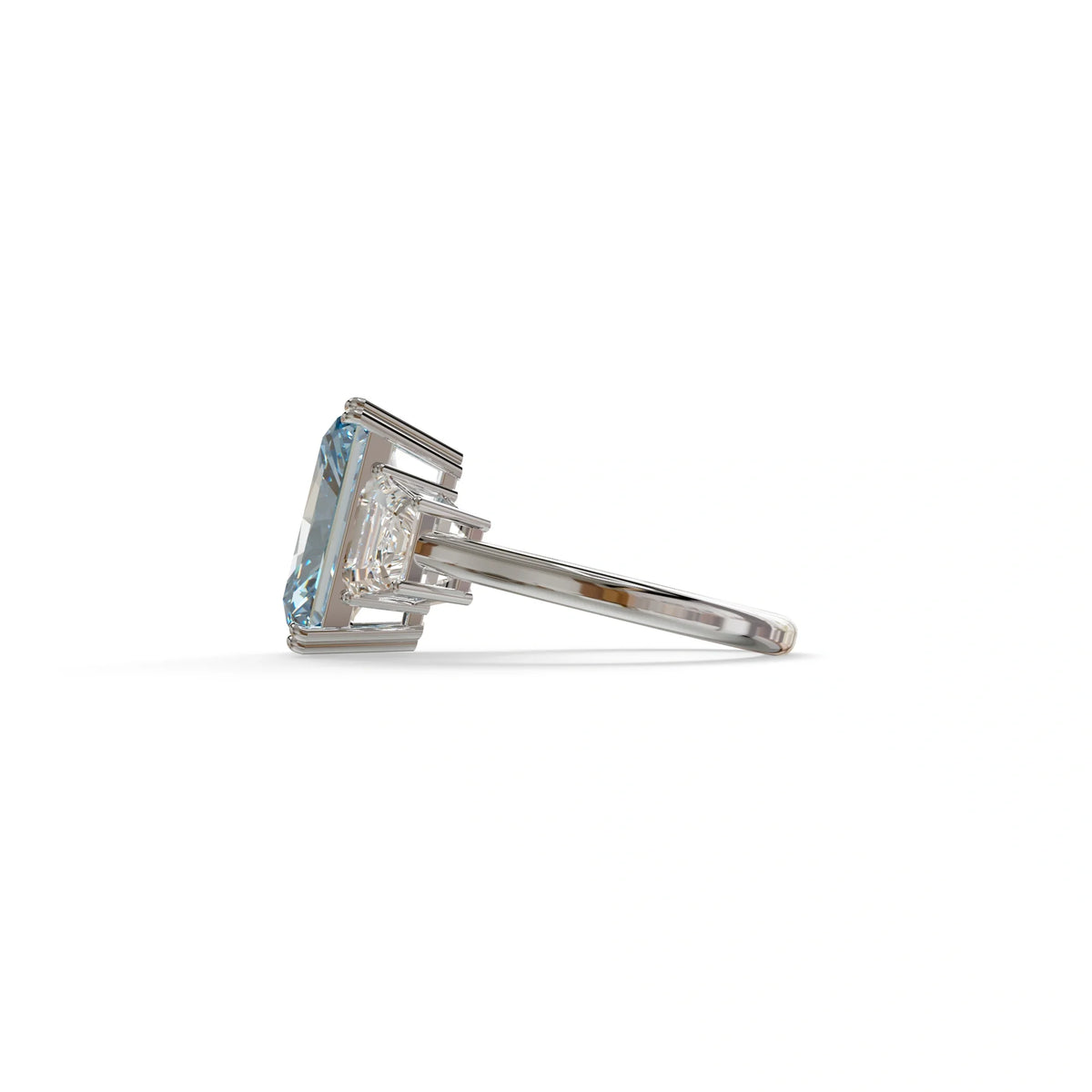 4 Carat Blue Lab Grown Diamond Engagement Ring – Radiant Cut Three Stone | Tacor