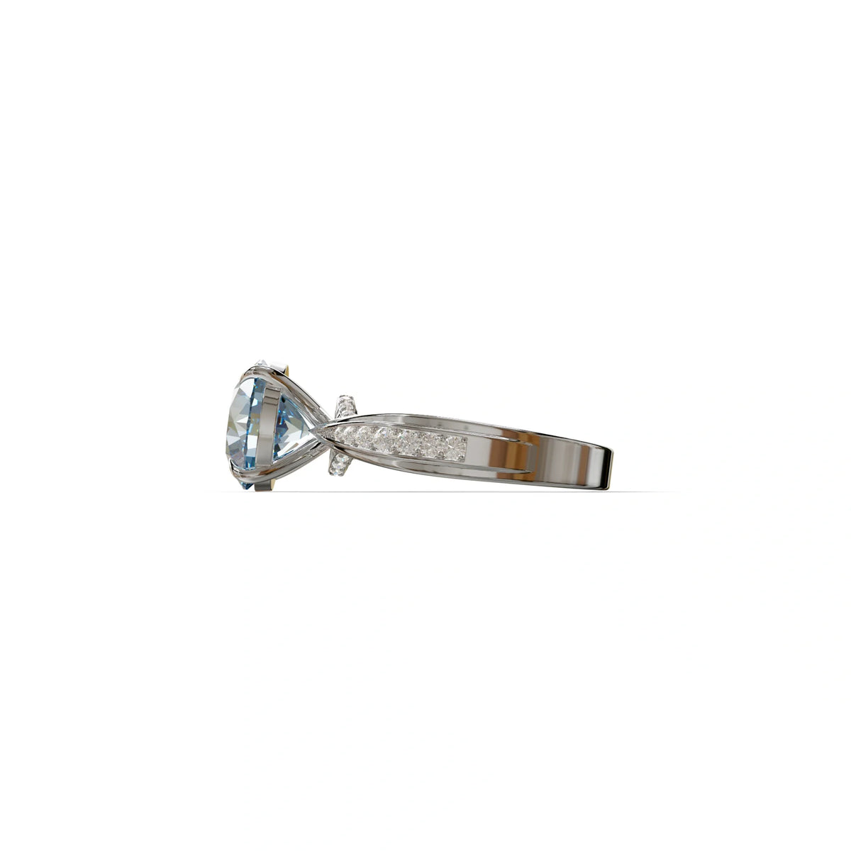 2.5 Carat Blue Round Shaped Lab Diamond Ring V-Shank Pave Setting -Je t’adore