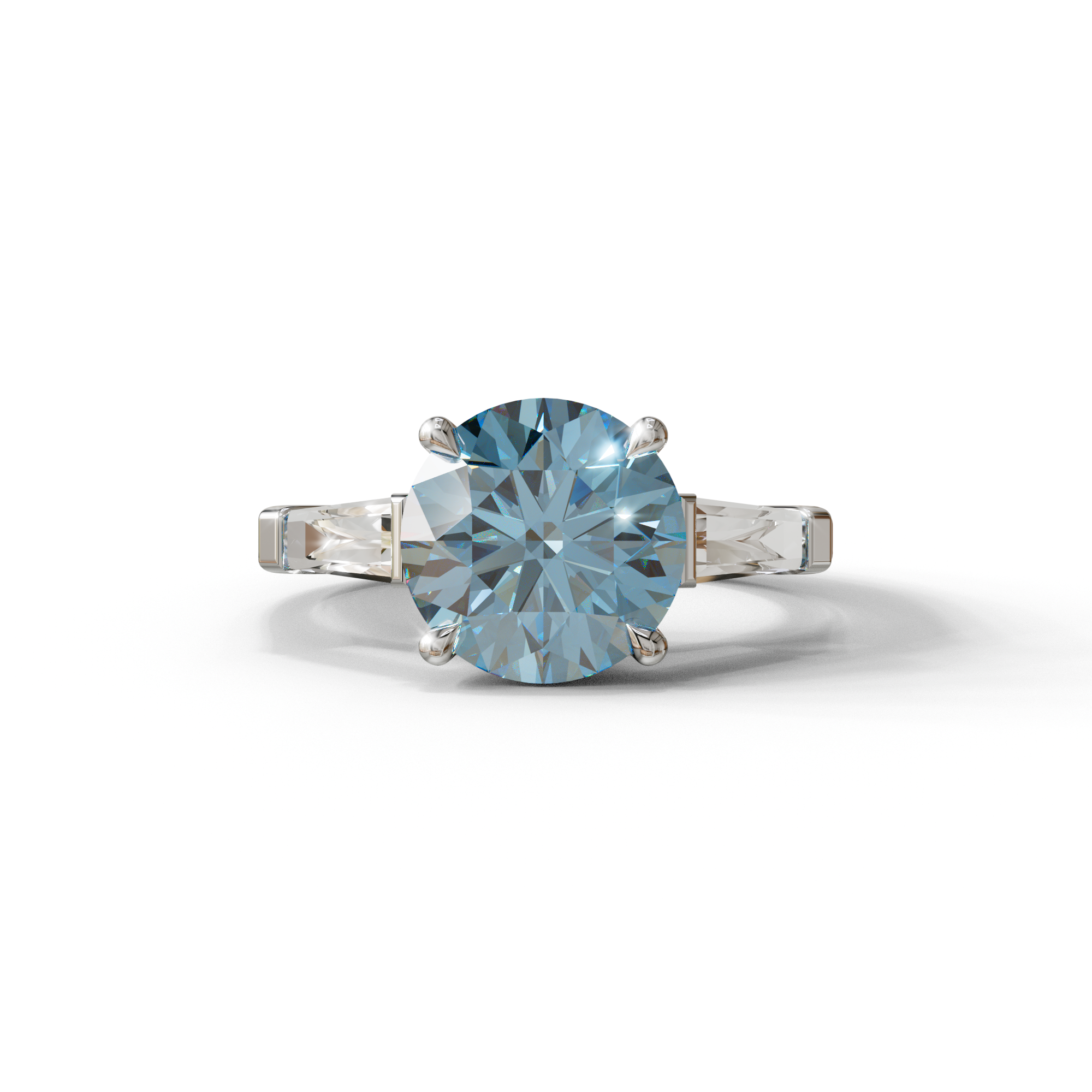 3 Carat Blue Round & Tapered Cut Multi Stone Lab Diamond Ring - Reflection - 10K Solid Gold / White Gold