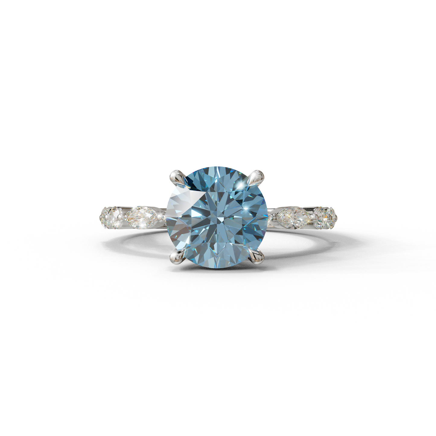 2 Carat Blue Round Cut Hidden Halo & Pave Set Lab Diamond Ring - Pure Origin
