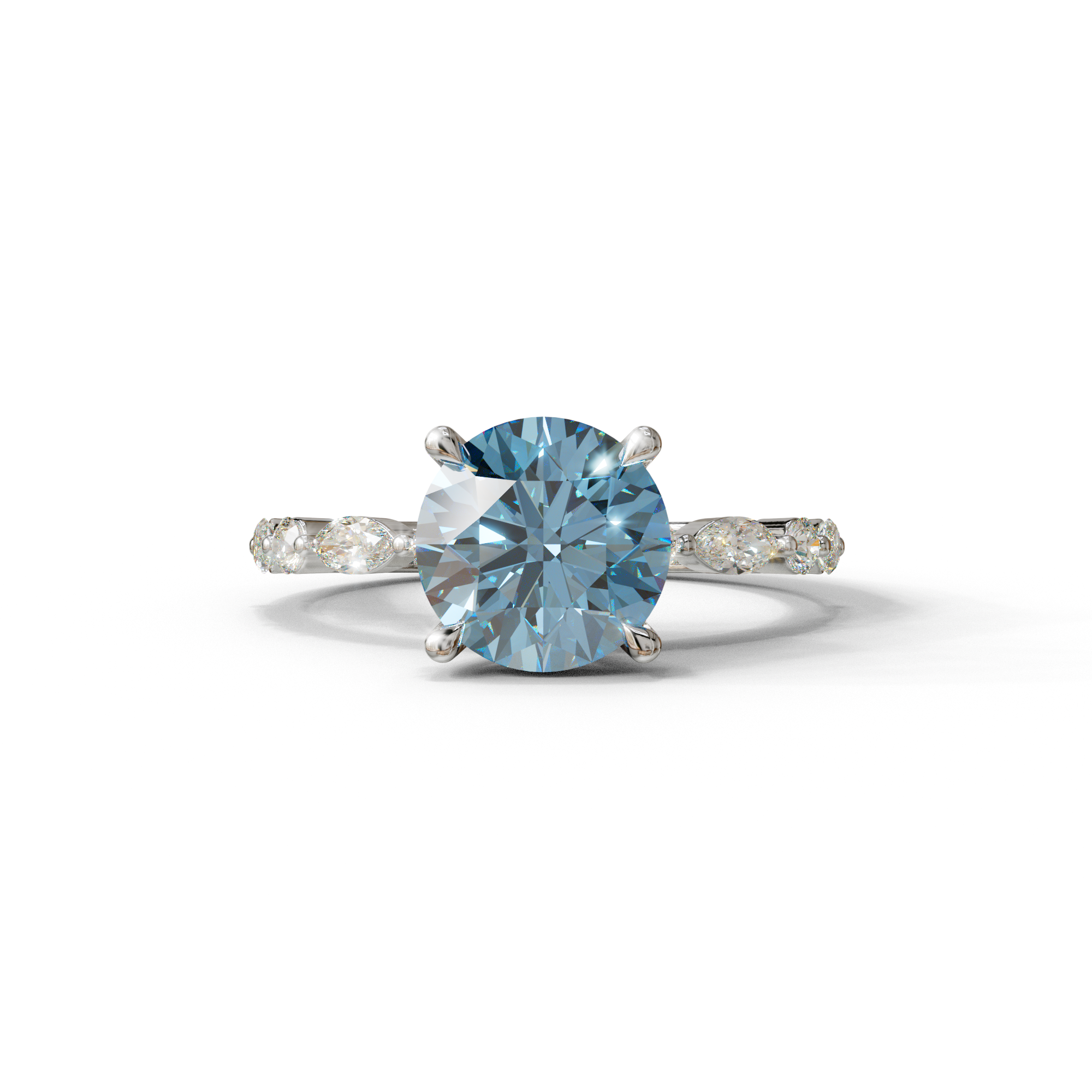 2 Carat Blue Round Cut Hidden Halo & Pave Set Lab Diamond Ring - Pure Origin - 10K Solid Gold / White Gold