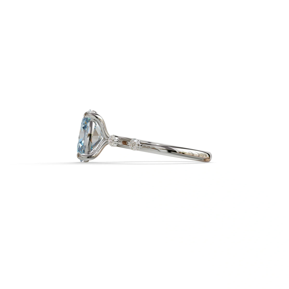 2 Ct Blue Oval Cut Lab Diamond In Space-Chanel Setting Ring - Celestial