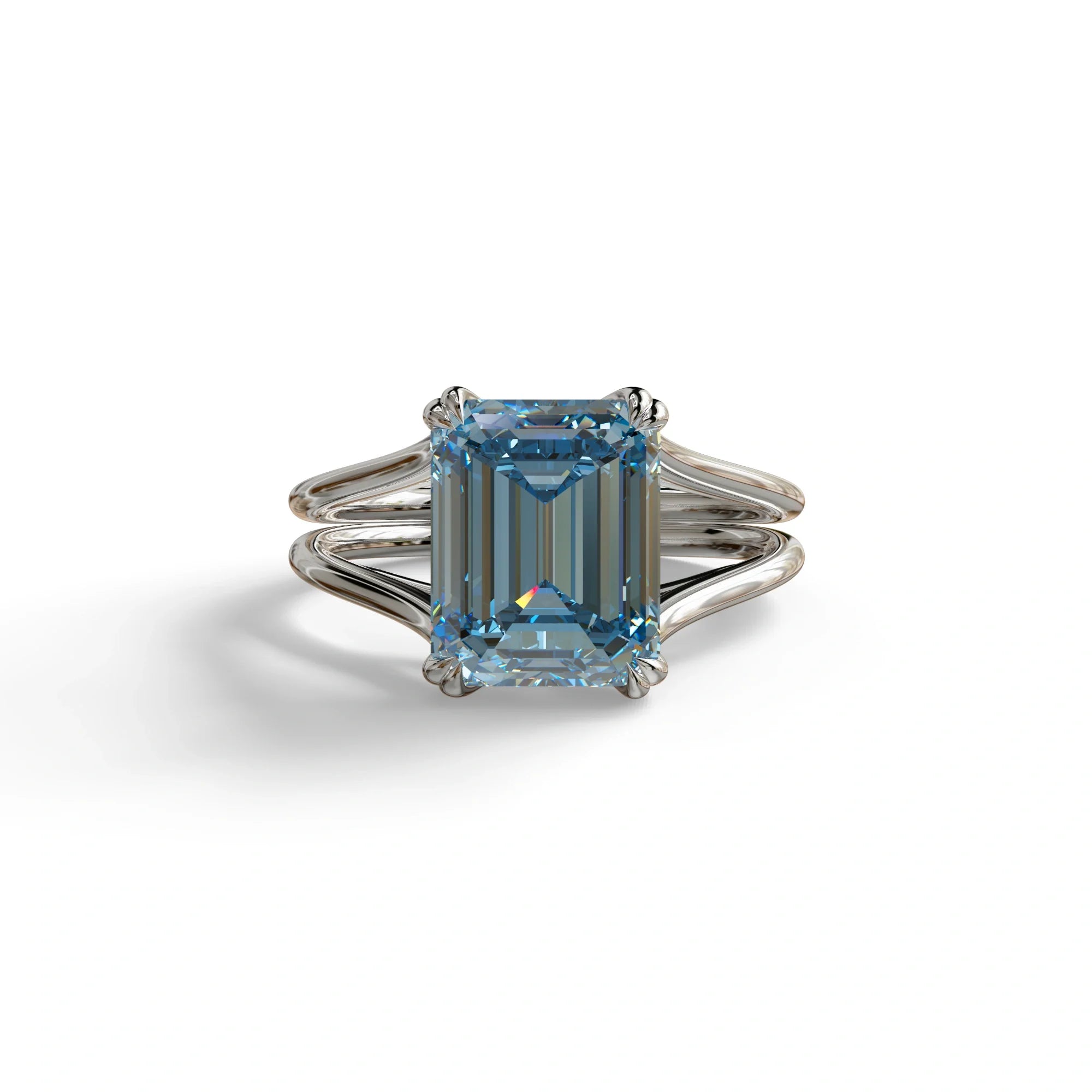 4 Carat Fancy Blue Emerald Cut Lab Grown Diamond Engagement Ring - Tesira - 10K Solid Gold / White Gold