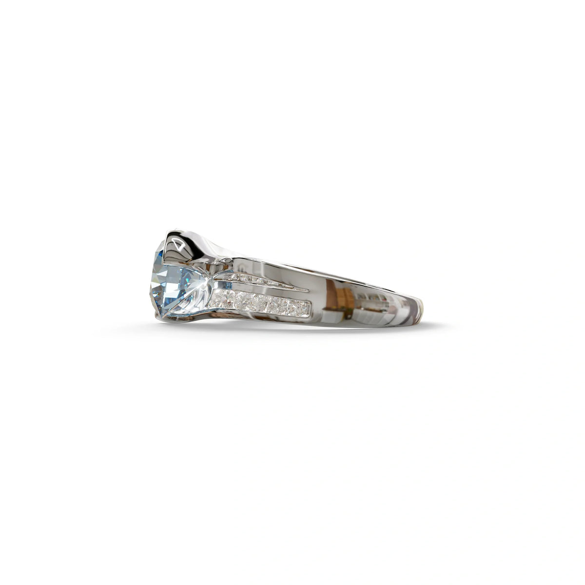 2 Carat Blue Round Shaped Channel Set Lab Diamond Engagement Ring - Avonlea