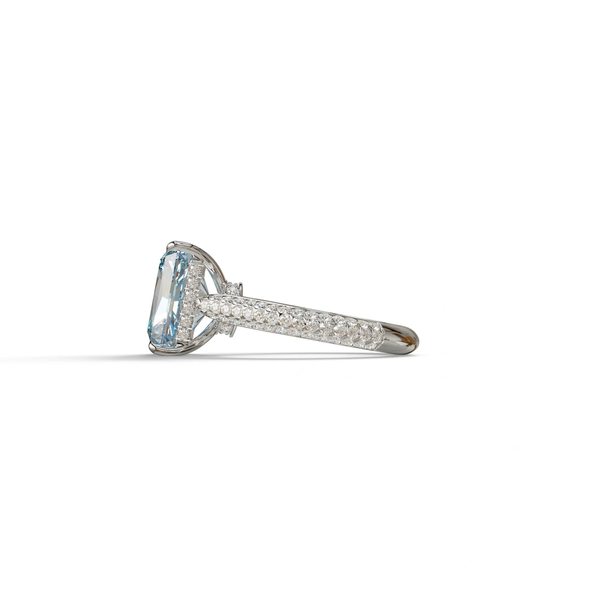 3 Carat Blue Radiant Cut Hidden Halo & Pave Set Lab Diamond Ring - Riviera