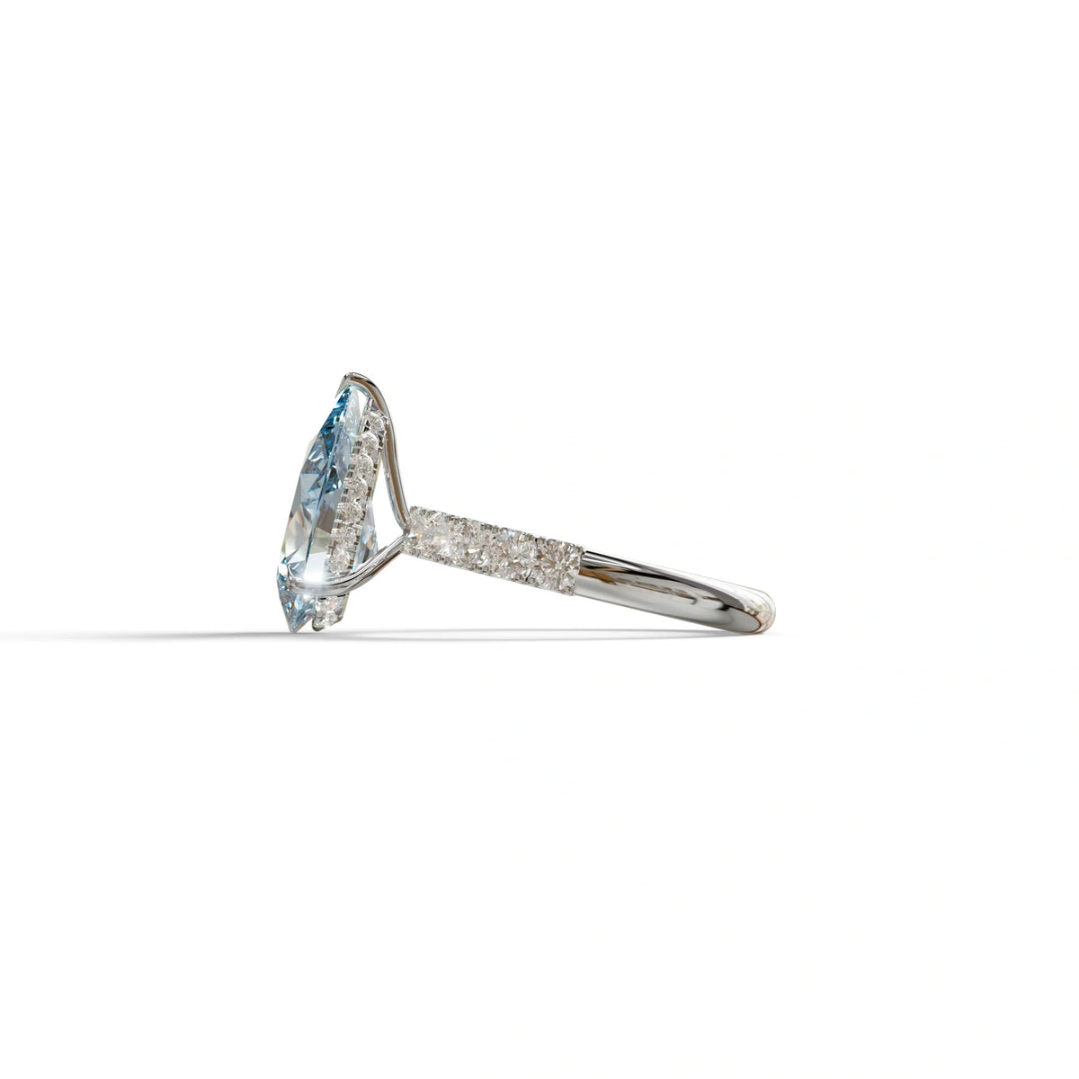 3 Carat Vivid Blue Pear cut Lab Grown Diamond Engagement Ring | Pave & Hidden Halo Diamond- Feesia
