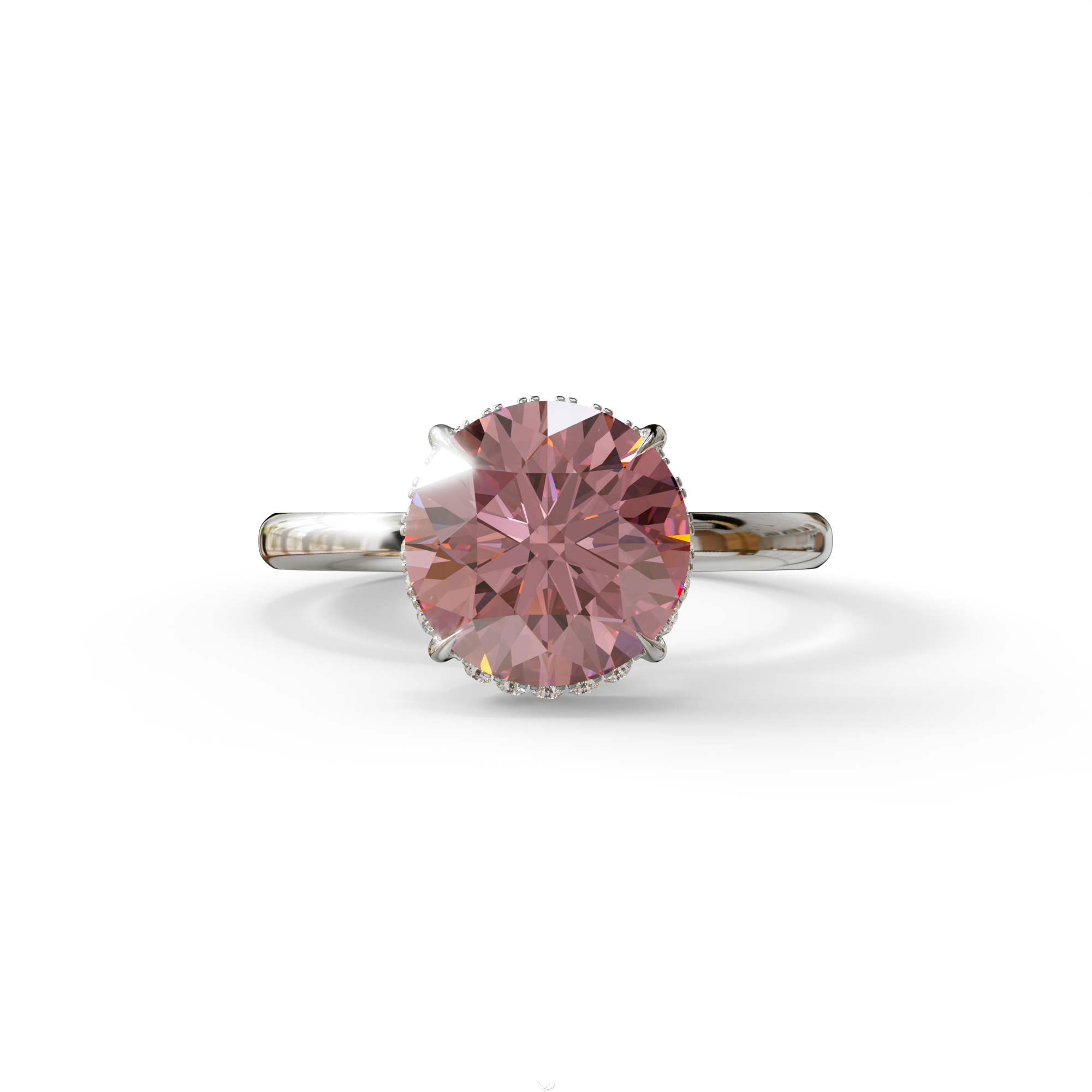 3 Carat Round Pink Hidden Halo Lab Diamond Ring - Luxe Cercle - 10K Solid Gold / White Gold
