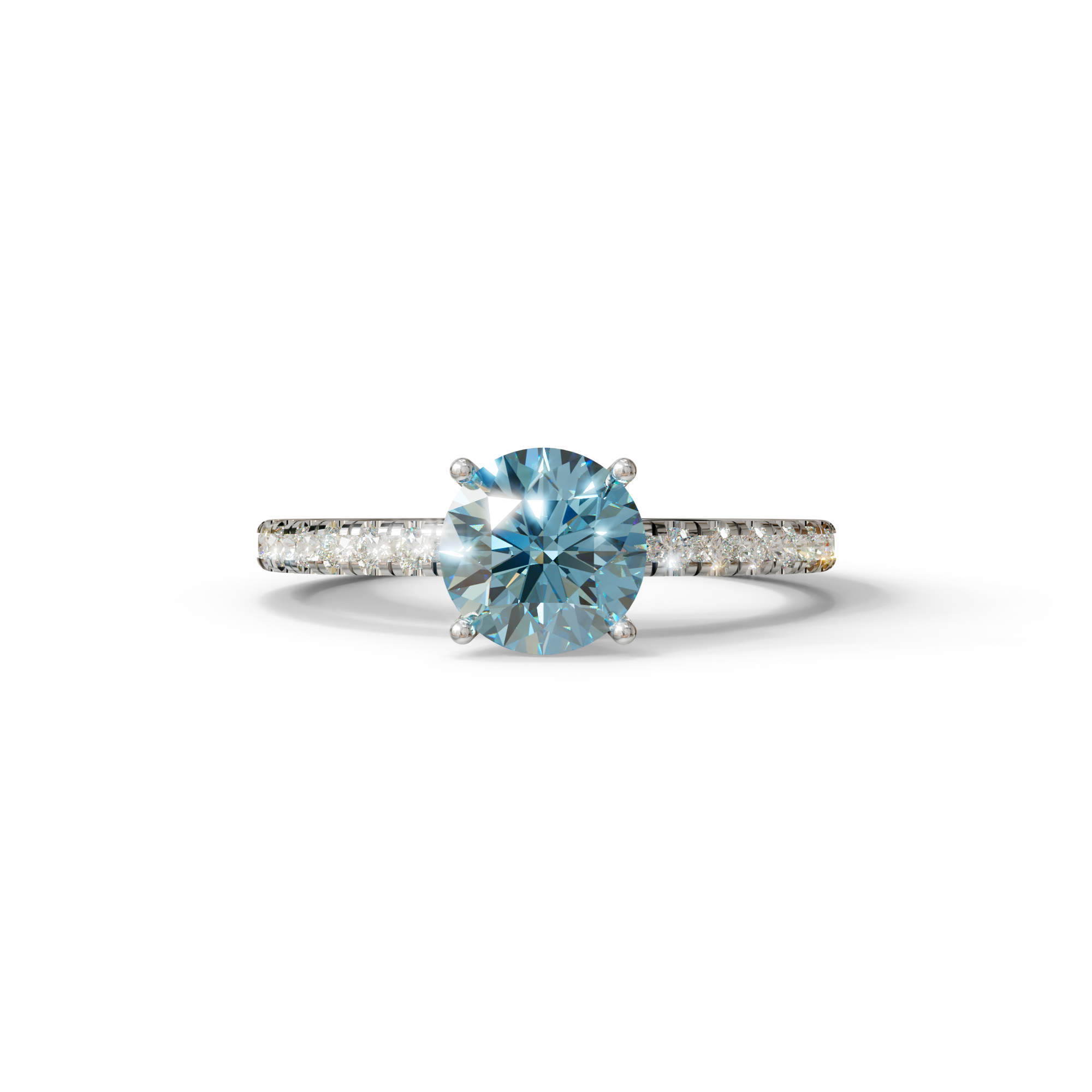 1.5 Carat Blue Round Lab Diamond Ring - Classic Pave Set Ring - 10K Solid Gold / White Gold