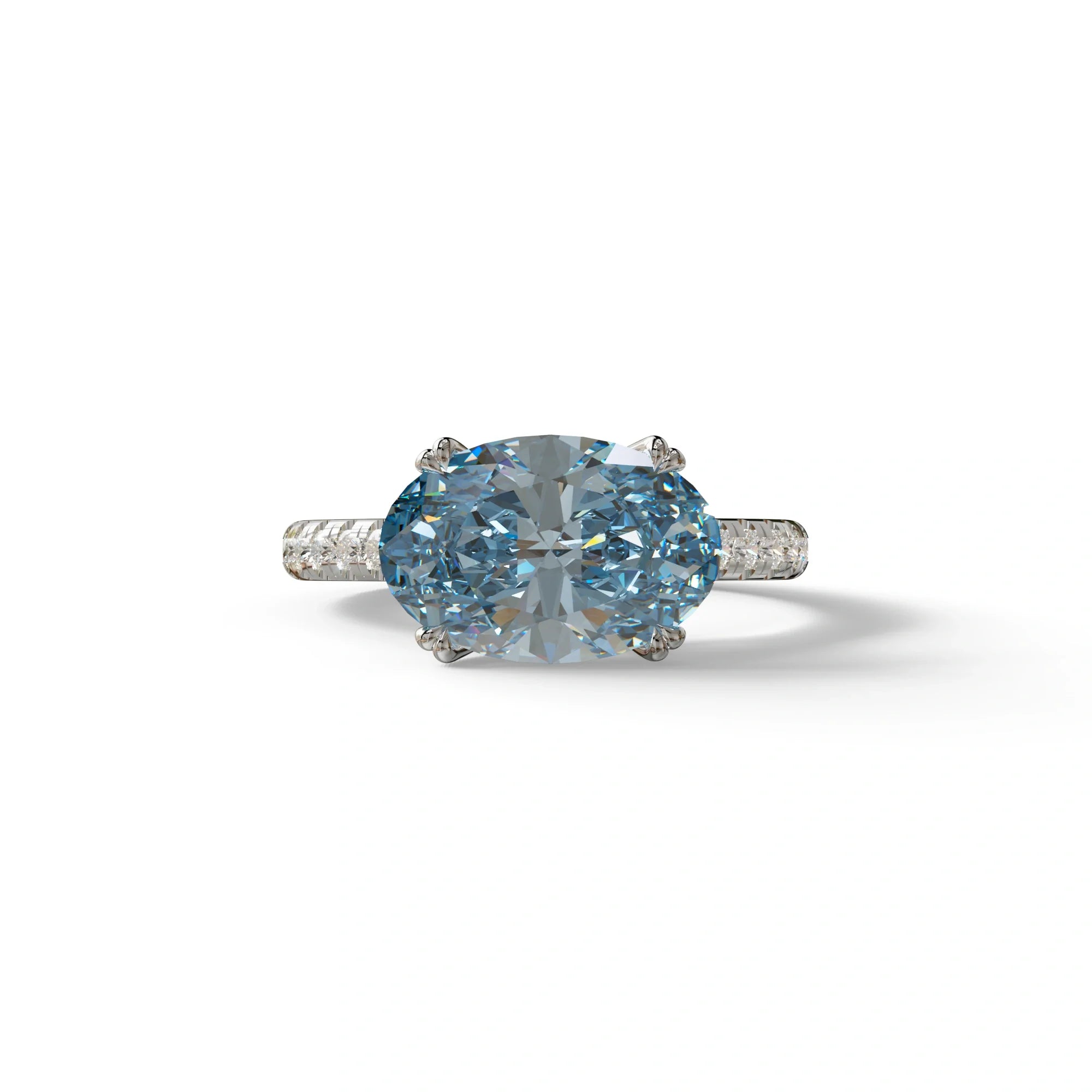 3 Carat Blue Color Oval Cut lab Grown Diamond Engagement Ring- Ellipse - 10K Solid Gold / White Gold