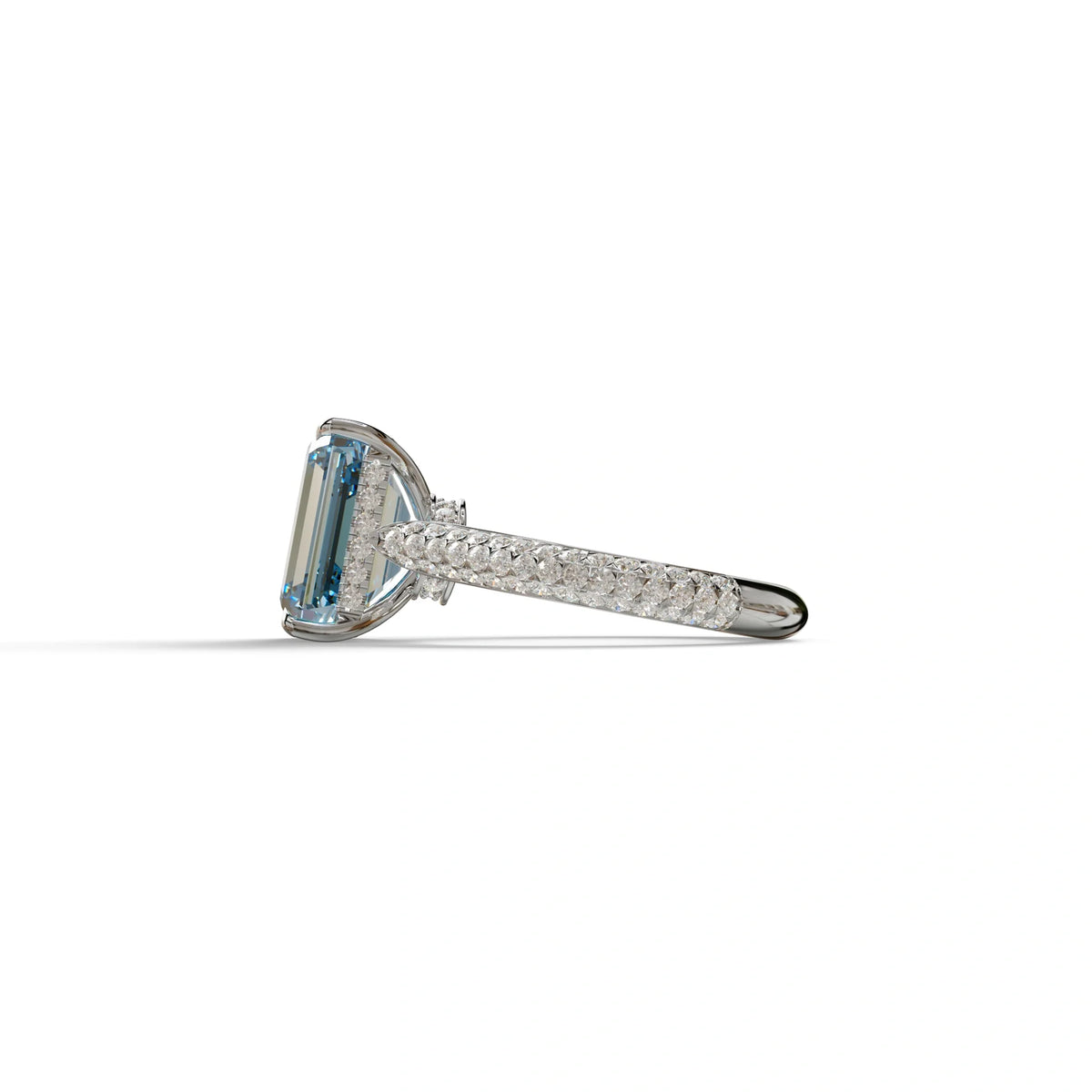 3 Carat Blue Emerald Cut Hidden Halo & Pave Set Lab Diamond Ring - Emme