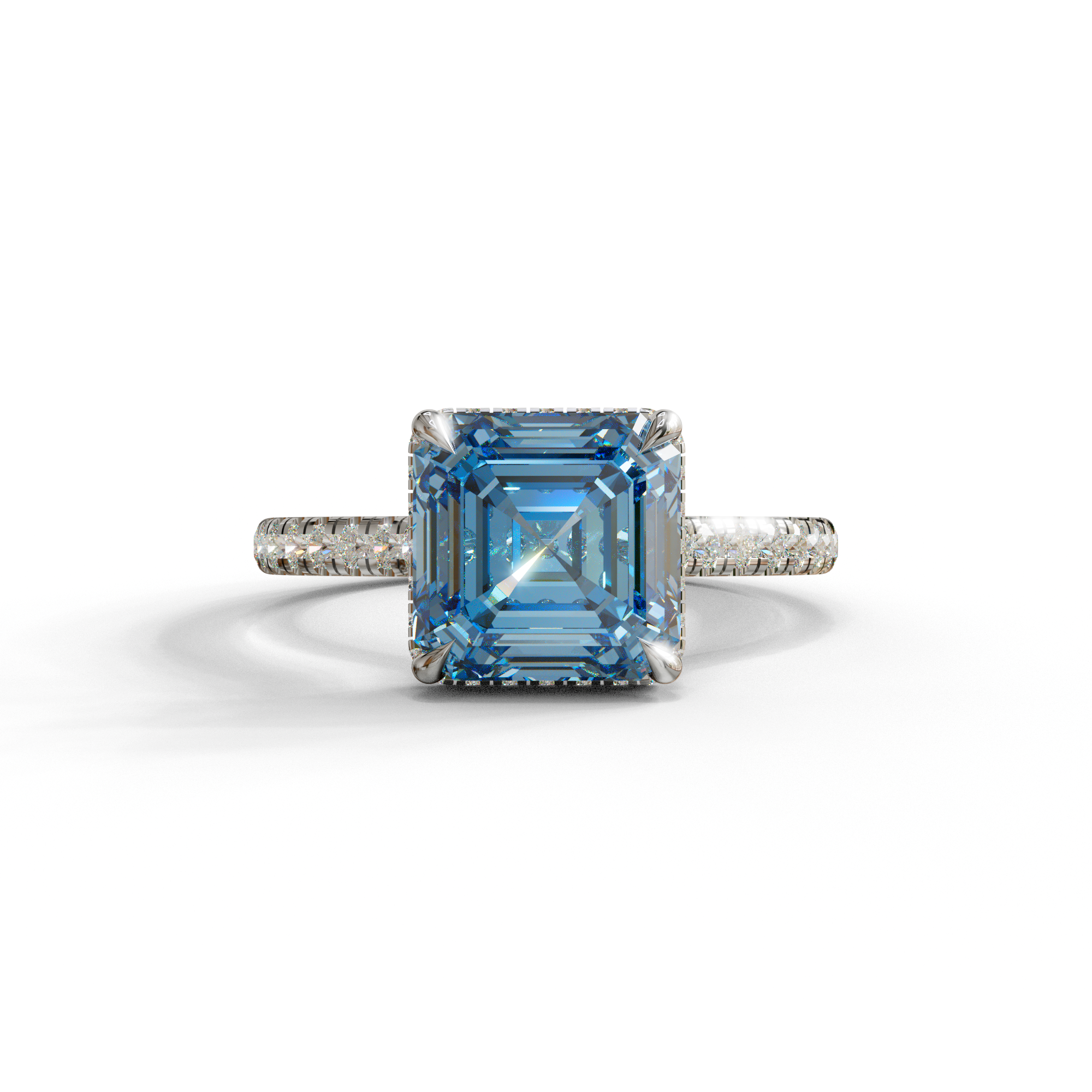 3.5 Carat Blue Asscher‑Cut Lab Diamond Engagement Ring with Halo and Pavé Accents - 10K Solid Gold / White Gold