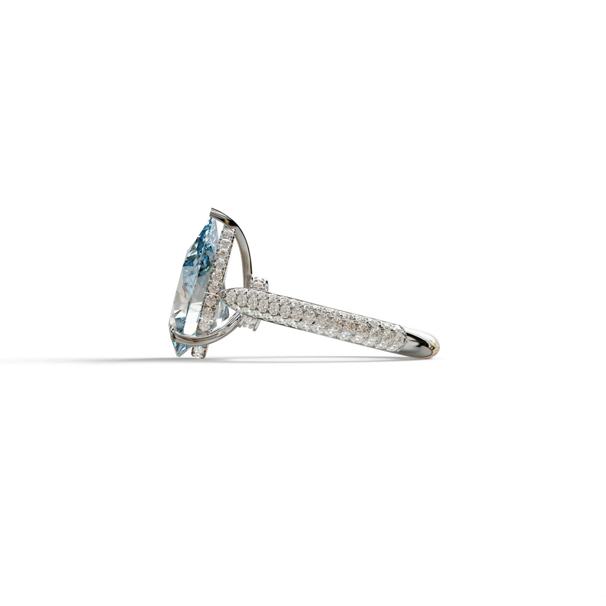 3 Carat Blue Pear Shaped Hidden Halo Lab Diamond Engagement Ring - Alina