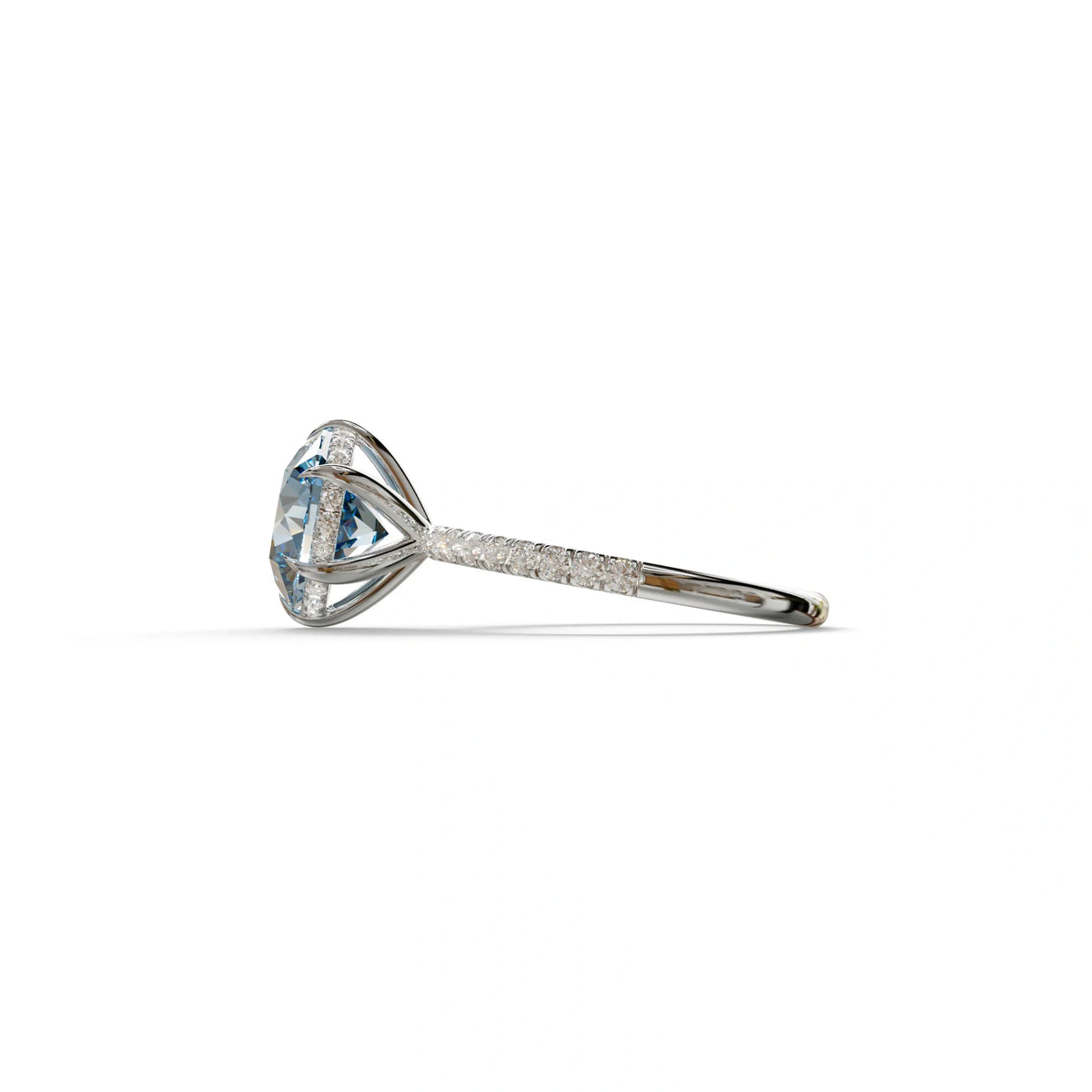 2.5 Carat Blue Round Cut Hidden Halo & Pave Lab Diamond Ring - Hyper Saga