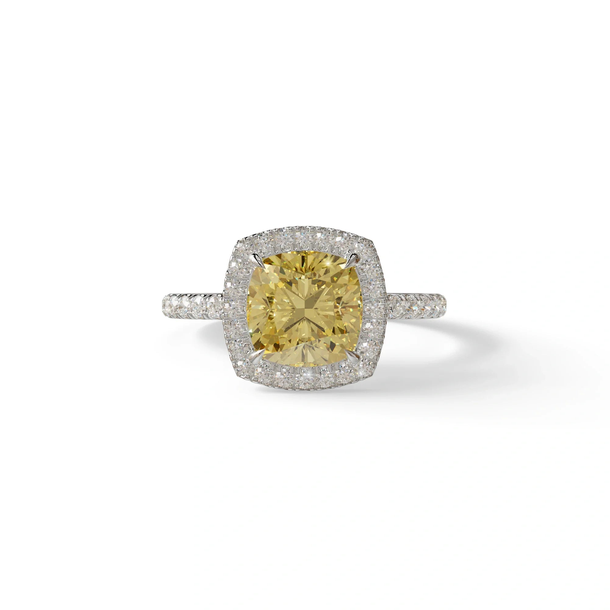 Yellow Cushion Cut Halo & Pave Lab Grown Diamond Engagement Ring - Rosa - 2 Carat / 10K Solid Gold / White Gold