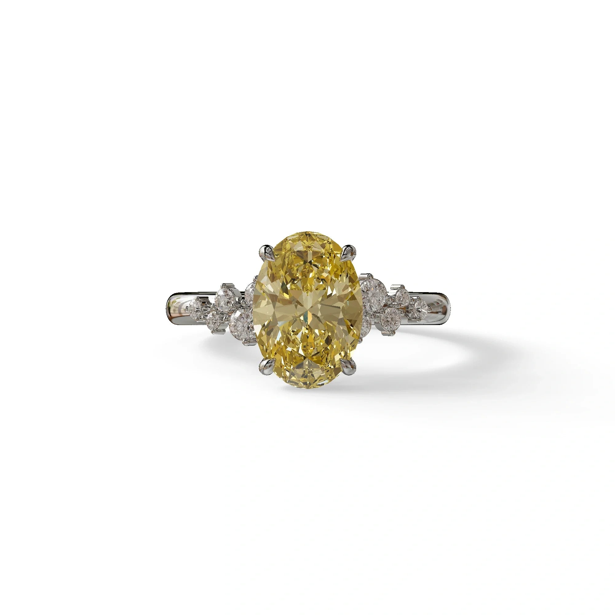 Yellow Oval Cut Cluster-Vintage Setting Lab Grown Diamond Ring - Celeste Arc - 2 Carat / 10K Solid Gold / White Gold