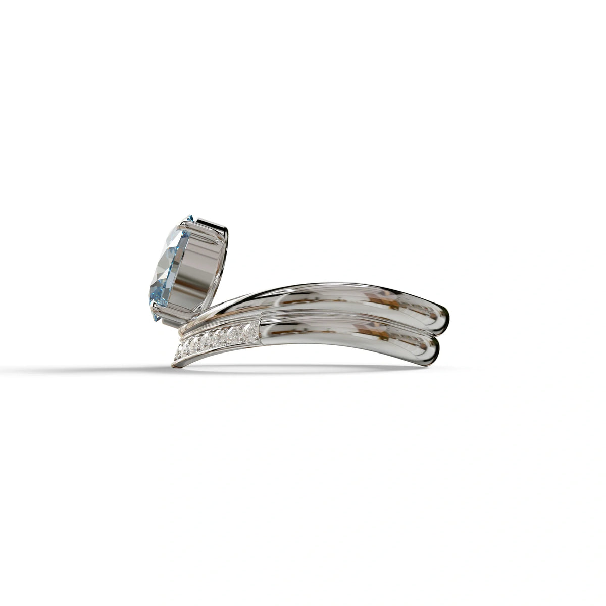 2 Carat Fancy Blue Oval Cut Lab Grown Diamond Ring | Curve Setting - Brilliance
