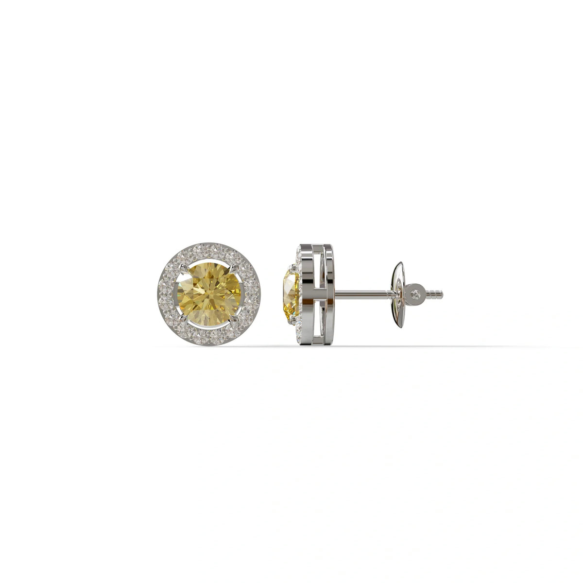 Ciera - Stunning Yellow Color Round Diamond Stud Earrings | Halo Setting | Certified
