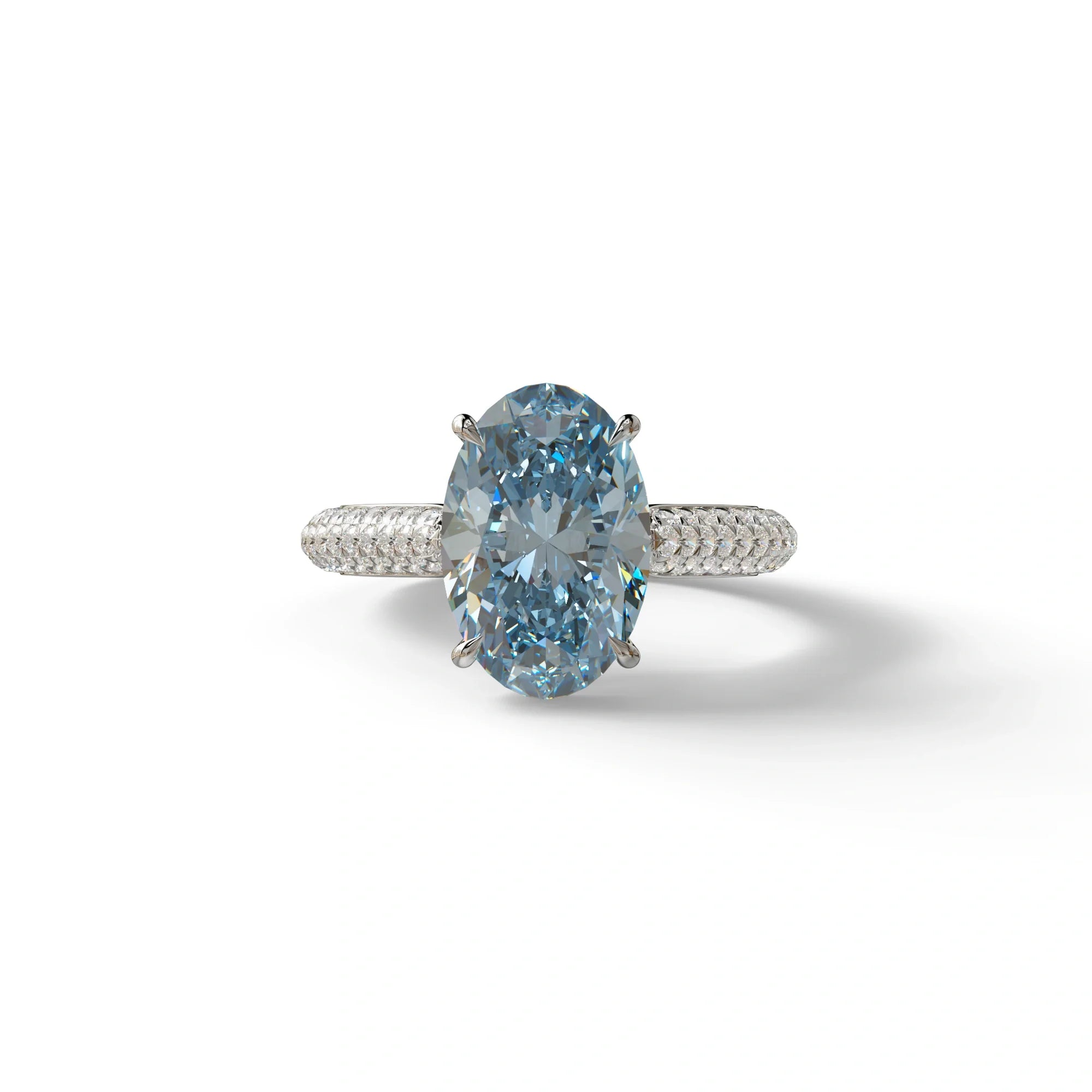 3 Carat Blue Oval Cut Hidden Halo & Pave Set Lab Diamond Engagement Ring - Viviana - 10K Solid Gold / White Gold