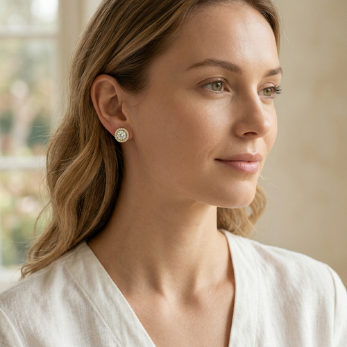 Ciera - Round Diamond Stud Earrings | Halo Setting | Certified