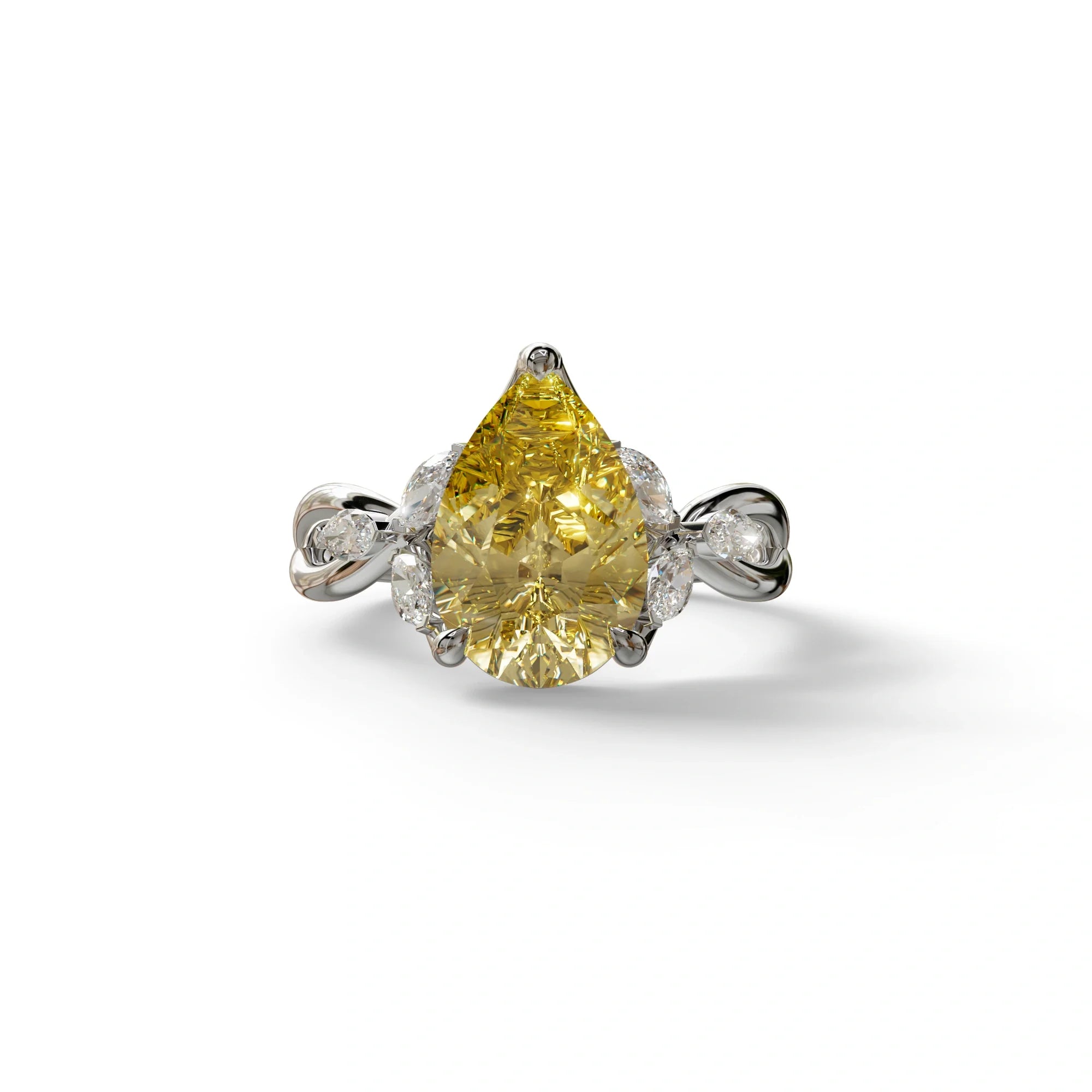 3 Carat Yellow Pear Cut Cluster-Vintage Setting Lab Grown Diamond Ring - Celena - 10K Solid Gold / White Gold