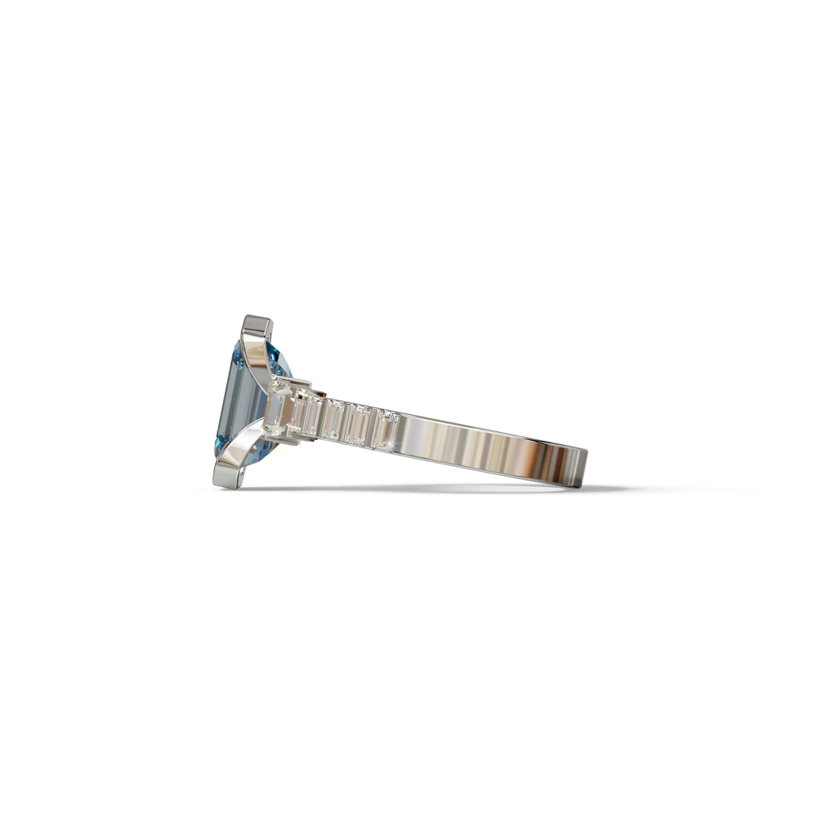 3 Carat Blue Color Emerald Cut Three Stone Lab Diamond Engagement Ring | Bezel Setting Ring - Gatsby