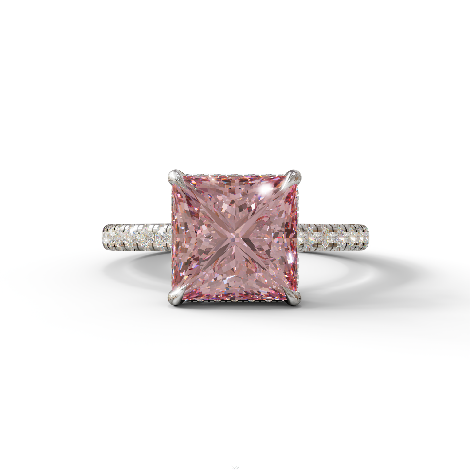 3 Carat Fancy Pink Princess Cut Hidden Halo Lab Grown Diamond Engagement Ring - 10K Solid Gold / White Gold