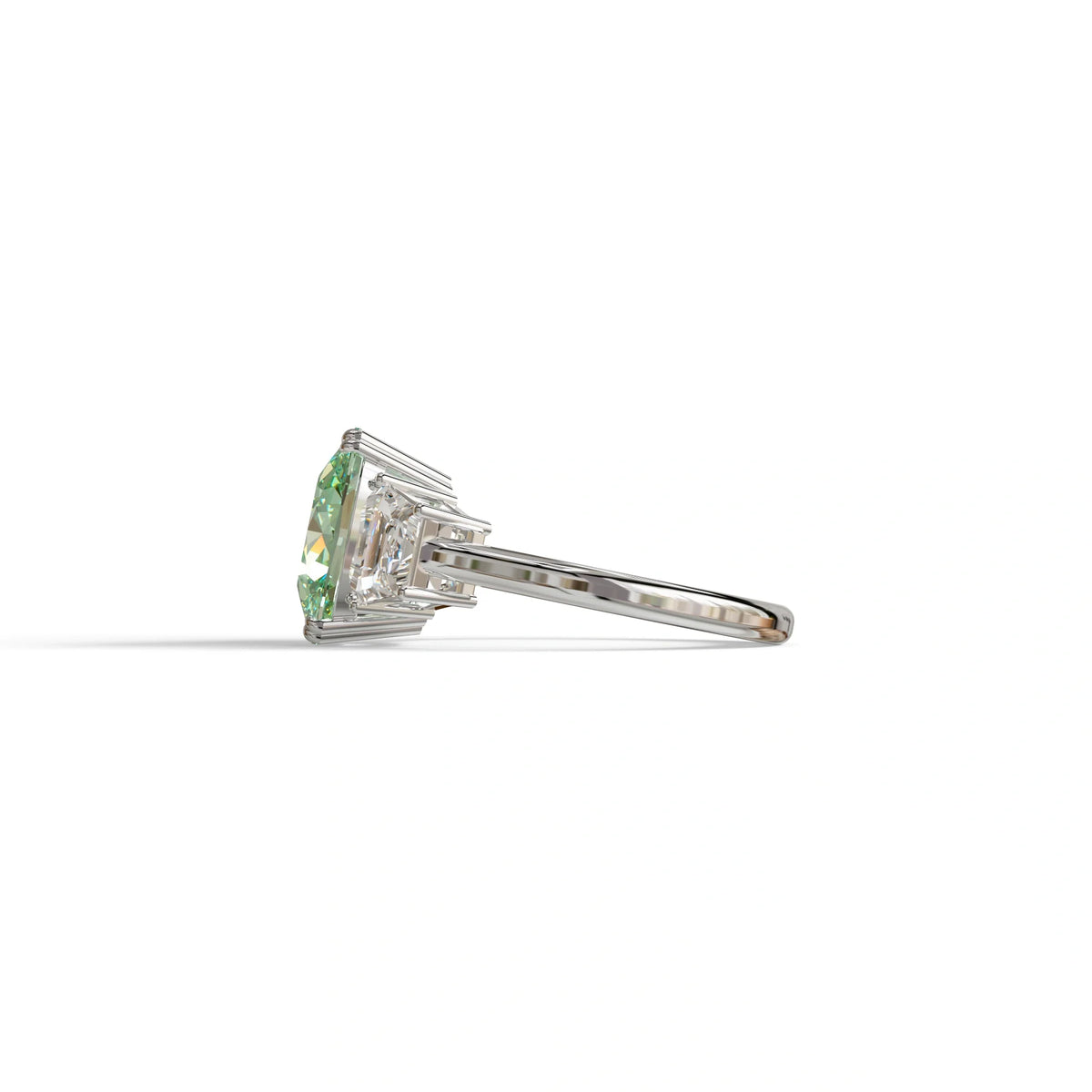 3.5 Carat Green Lab Grown Diamond Engagement Ring · Cushion Cut Three Stone | Trilogy - view 6