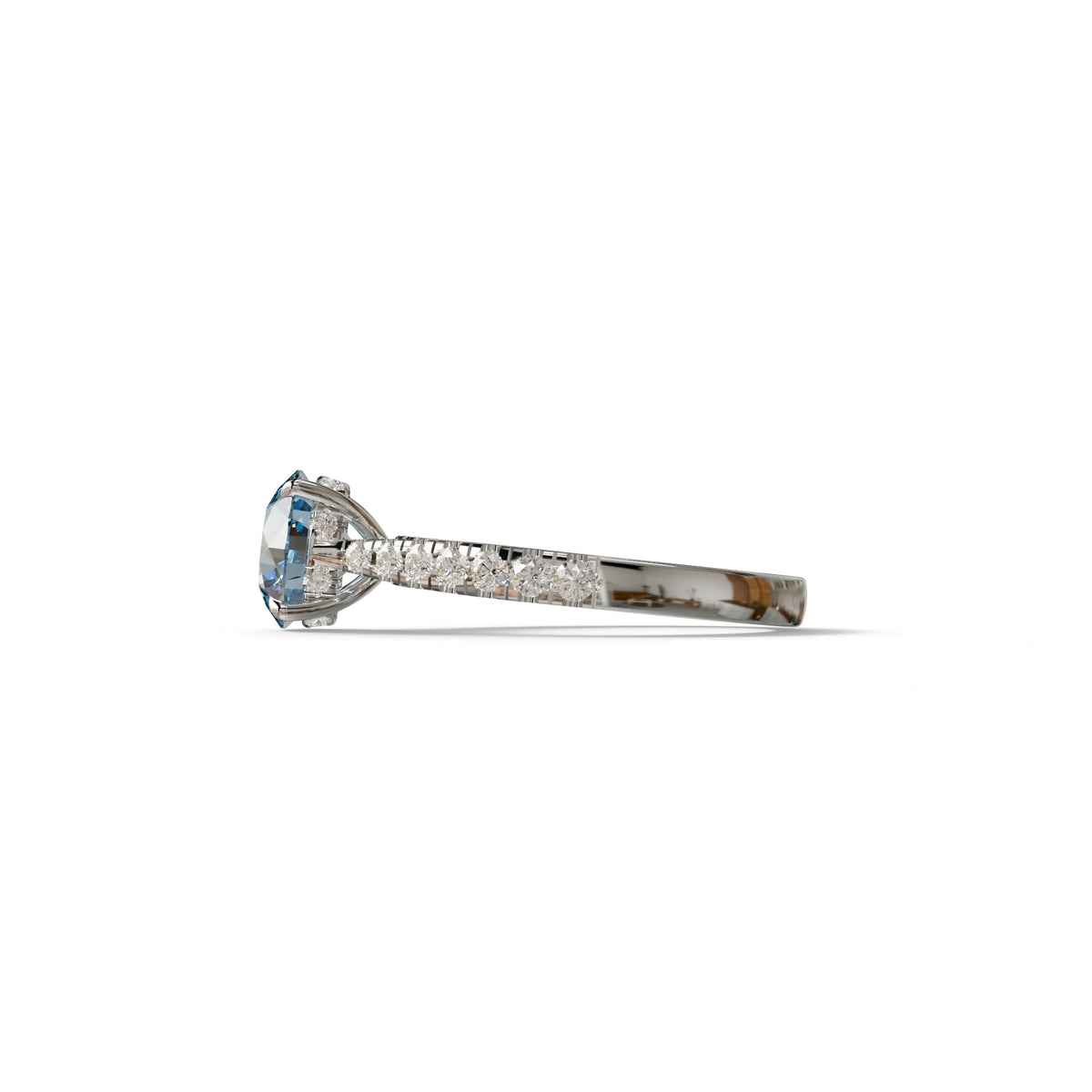 2 Carat Round Cut Blue Lab Grown Diamond Engagement Ring | Hidden Halo & Pave - Brilliant